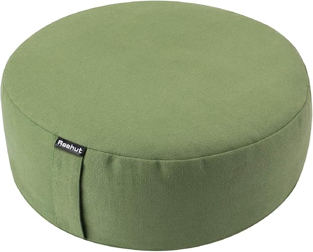 REEHUT Zafu Yoga Meditation Pillow Cushion Filled with Buckwheat - Removable washable cover Round Organic Cotton Bolster
