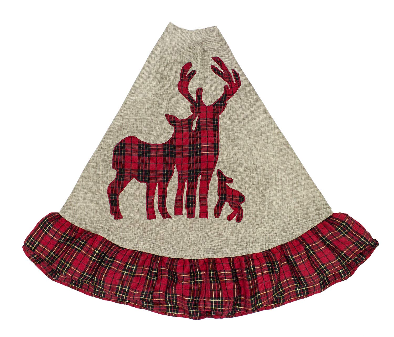 Fennco Styles Holiday Deer Family Tartan Plaid Ruffle Christmas Tree Skirt (Deer Family, 53