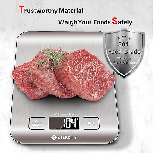 Miniatura 7 de Báscula de cocina digital multifunción Etekcity báscula de alimentos 11 lbs plata acero inoxidable pilas incluidas