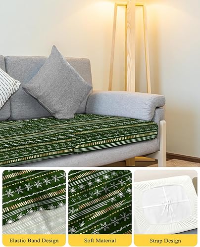 Miniatura 4 de Fundas de cojín para sofá de Navidad verdes, funda elástica para sofá con parte inferior elástica, fundas de sofá geométricas geométricas blancas