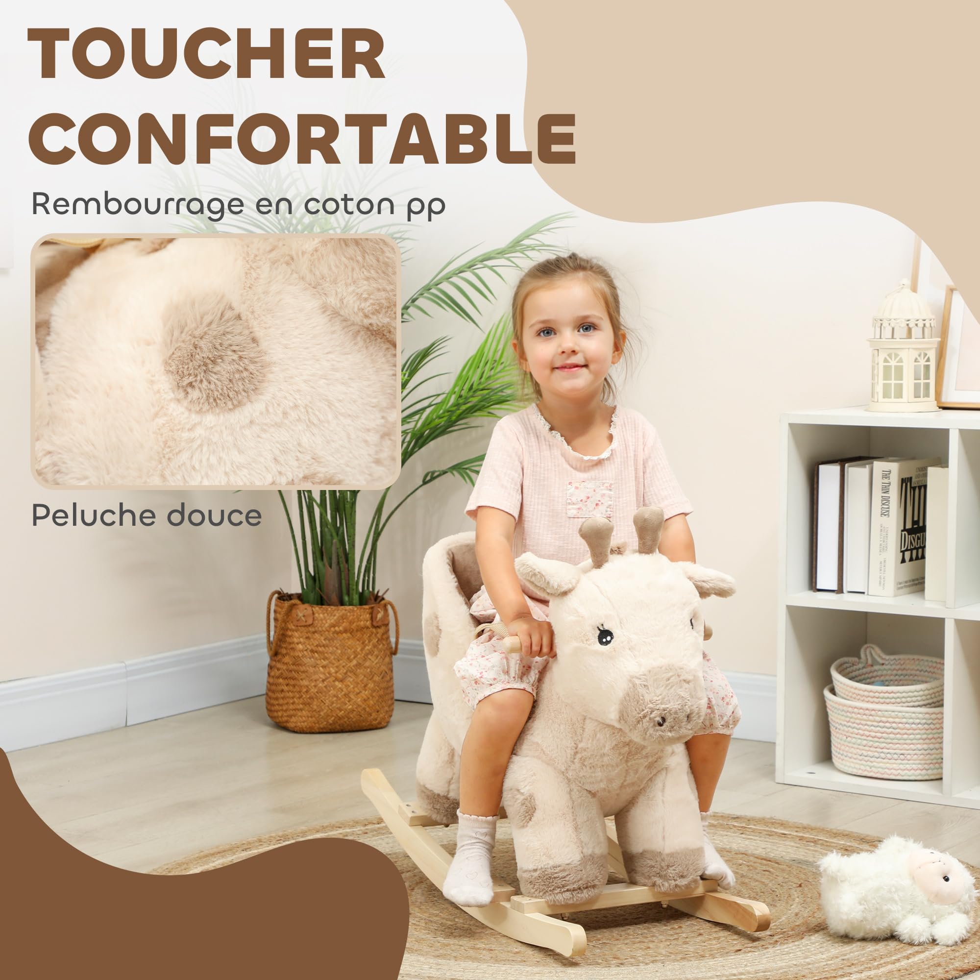 AIYAPLAY Cavallo dondolo bambini effetto sonoro 12-36 mesi Beige