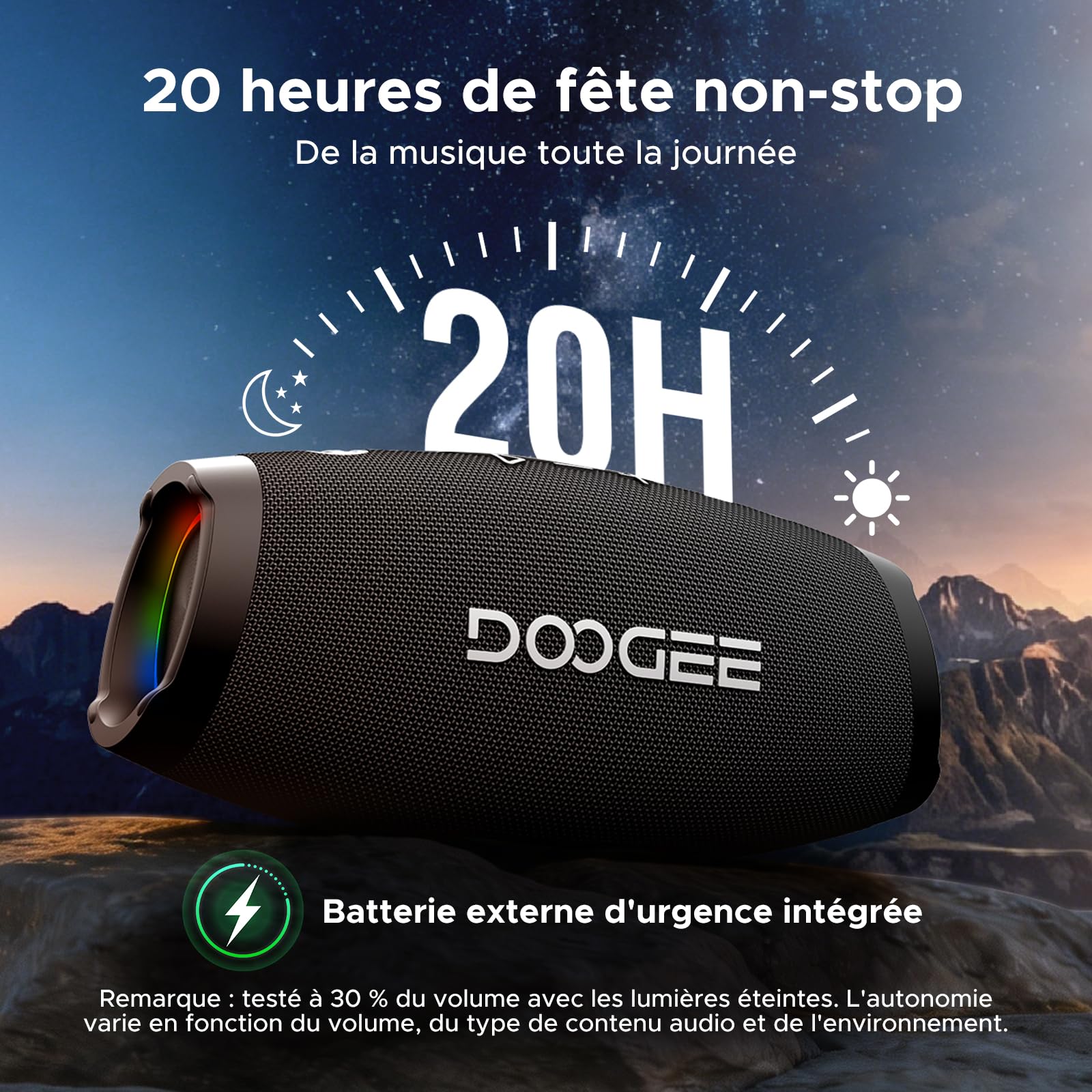 Enceinte Bluetooth Puissante Portable avec Bass Puissantes, 100W Crête, 60W Subwoofer, Deux 20W Tweeters, Autonomie 20H, Lumière RGB, TWS Haut Parleur sans Fil IP55 Étanche pour Fêtes, Piscine - Noir