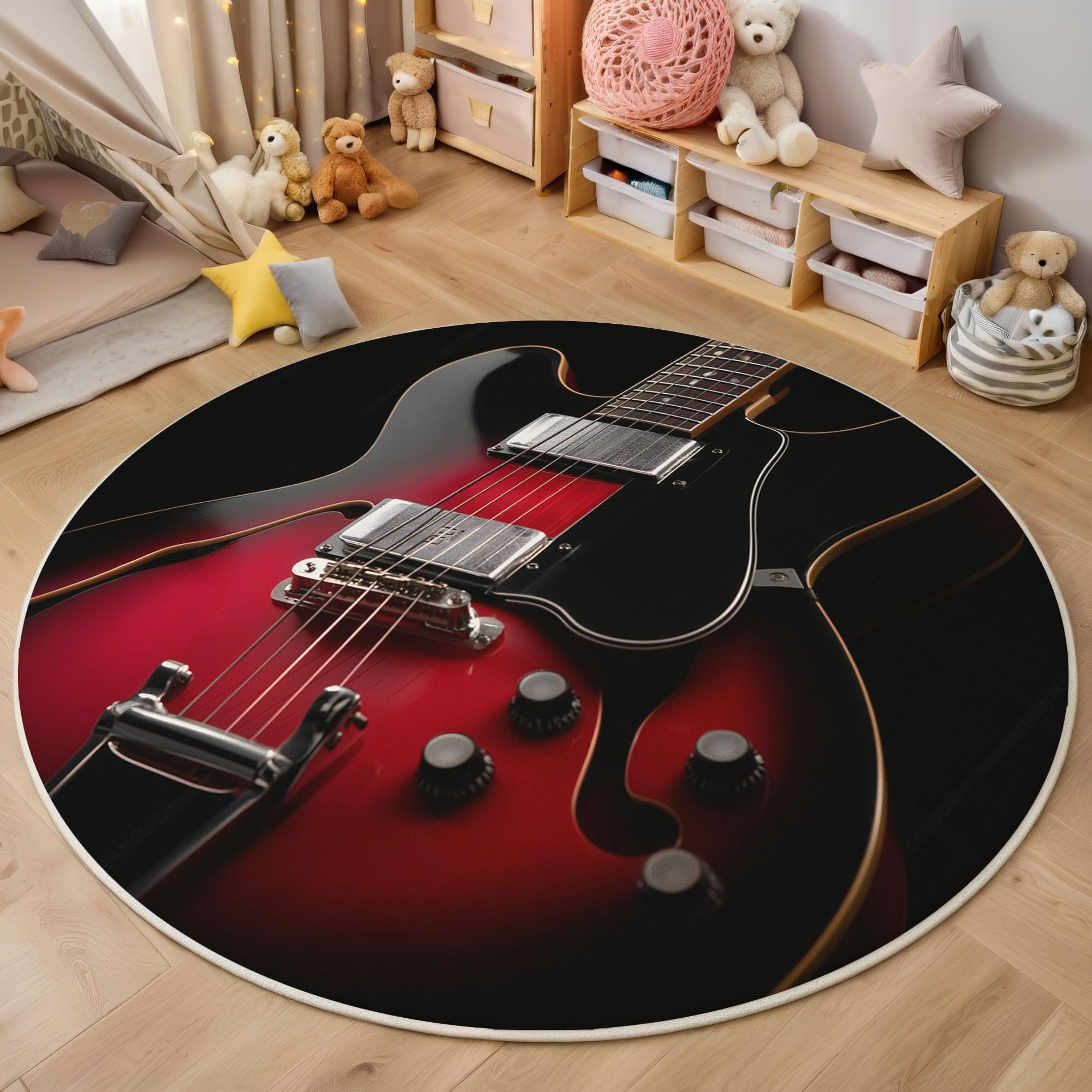 Tapis guitare électrique en velours de cristal | Art moderne rond