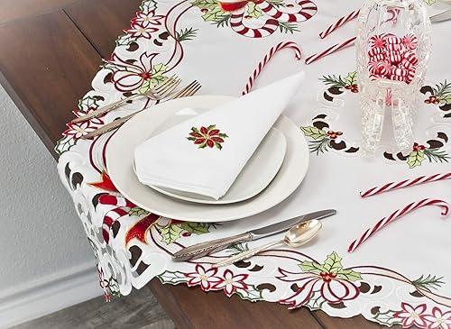 Miniatura 6 de Bastón de caramelo bordado de Navidad y cinta de Navidad, centro de mesa, mantel en marfil (cuadrado de 33 pulgadas)