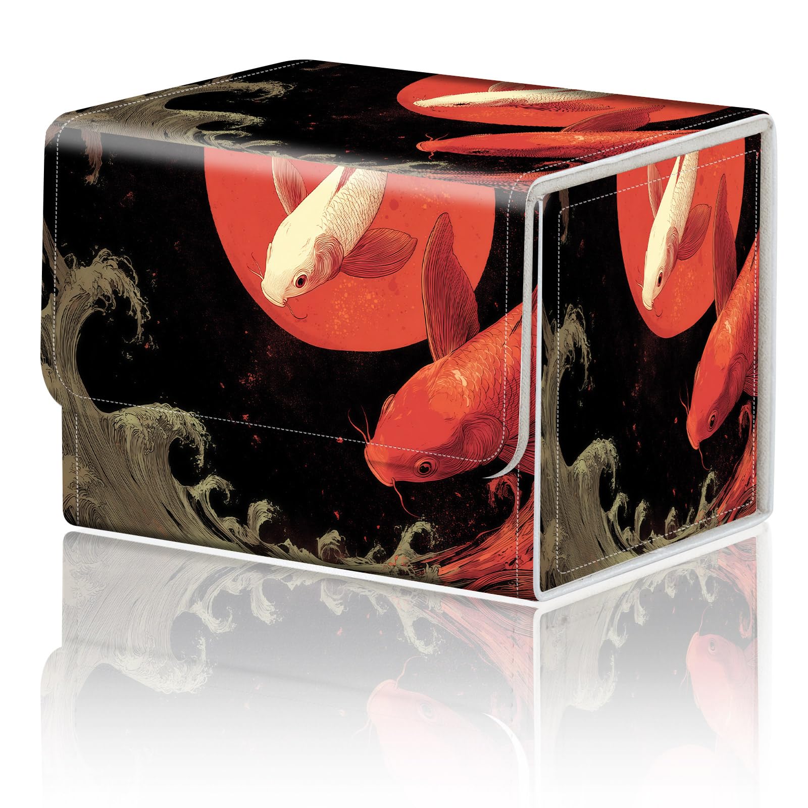 Card Game Storage Box for TCG Deck Box MTG Card Box Organizer Trading Card Case Commander Deck Box TCG Card Storage Box Magnetic Closure Creative Pattern, White red koi fish golden waves โ image 1