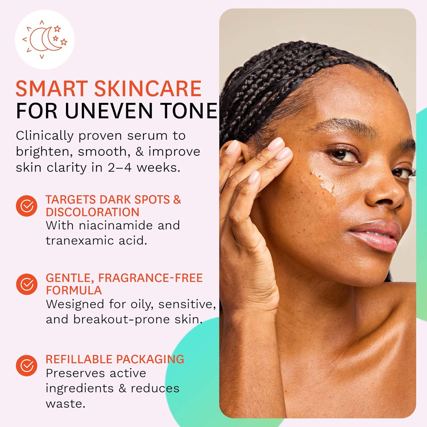 Fig.1 Even Tone Serum for Dark Spots & Uneven Skin Tone, Glowing Skin Face Serum with Niacinamide, Azelaic Acid, Tranexamic Acid & Alpha-Arbutin, Fragrance-Free, Safe for Sensitive Skin, 30ml