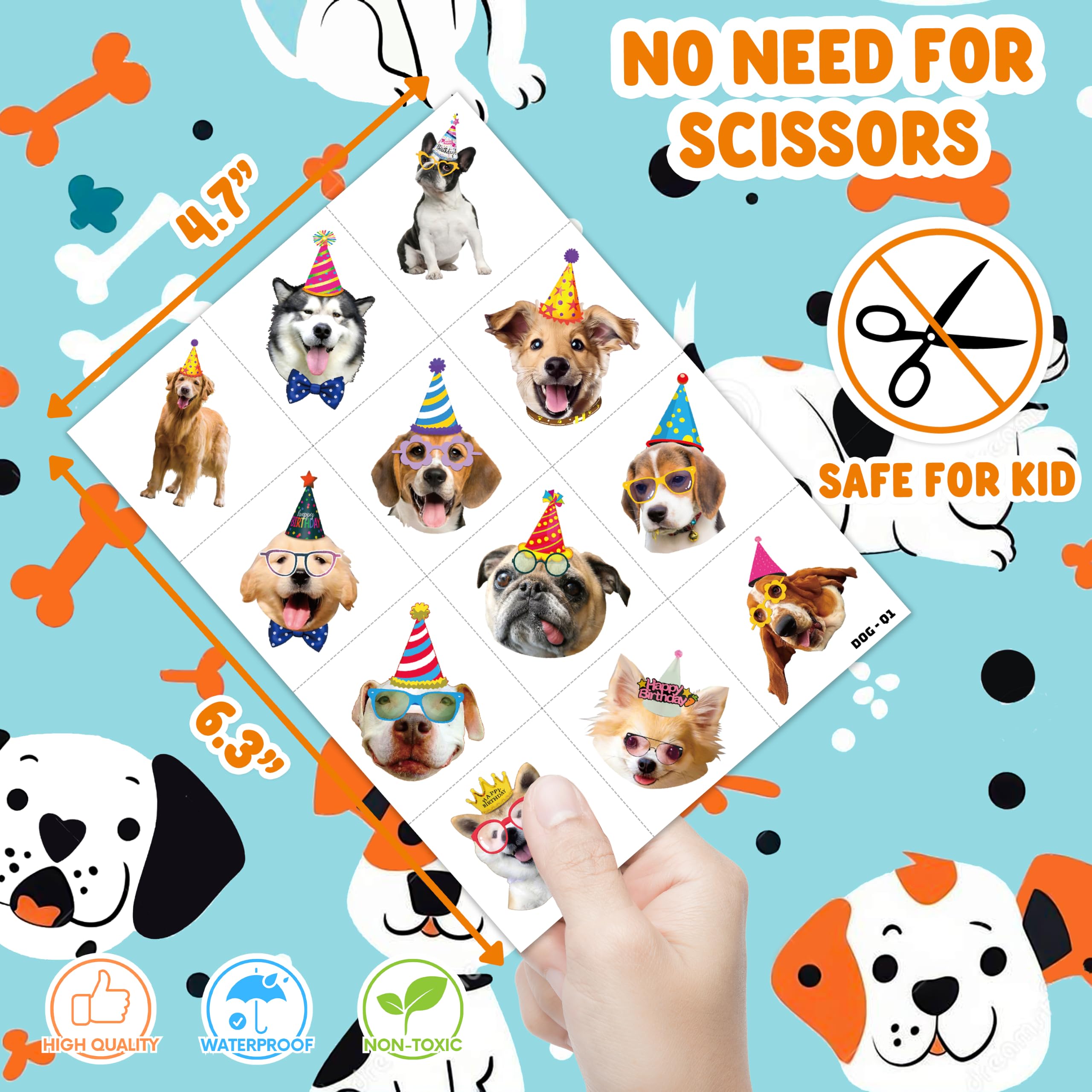 91TATTOOS 96 Tatuajes Temporales Precortados De Perro Y Cachorro Para Niños Recuerdos Suministros Y Decoraciones Para Fiestas De Cumpleaños Temáticas Pegatinas De Tatuajes Falsos De Animales