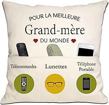 Bommex Cadeau de Grand-mère Meilleure Grand-mère du Monde Housse de Coussin 18x18 Pouces avec 3 Poches pour Grand-mère Cadeau d'anniversaire Cadeau de fête des mères Cadeau de Noël (Grand-mère)