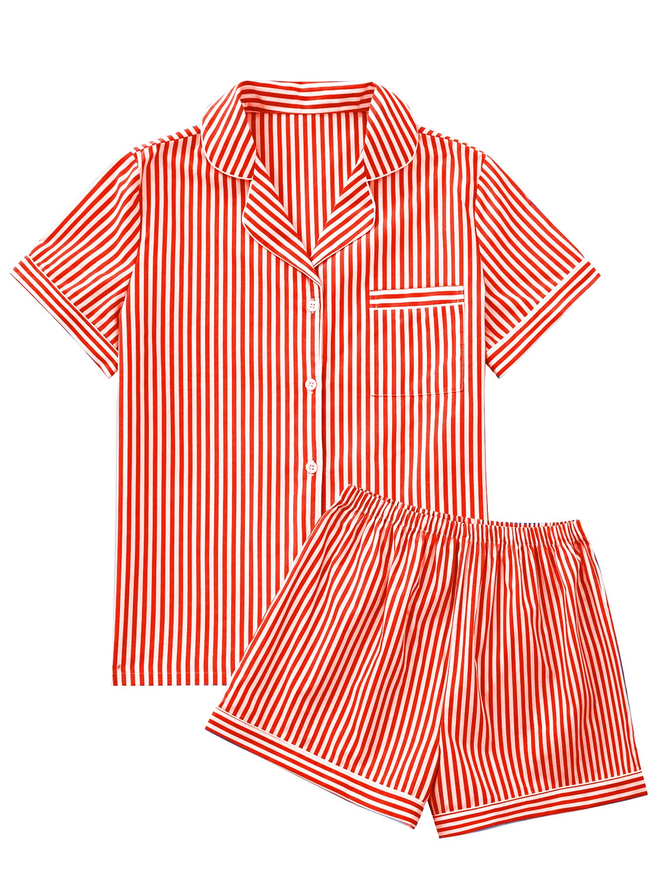 OPOIPIN Women's Striped Pajamas Set Button Down Short Sleeve Shirt 2 Piece Sleepwear with Shorts