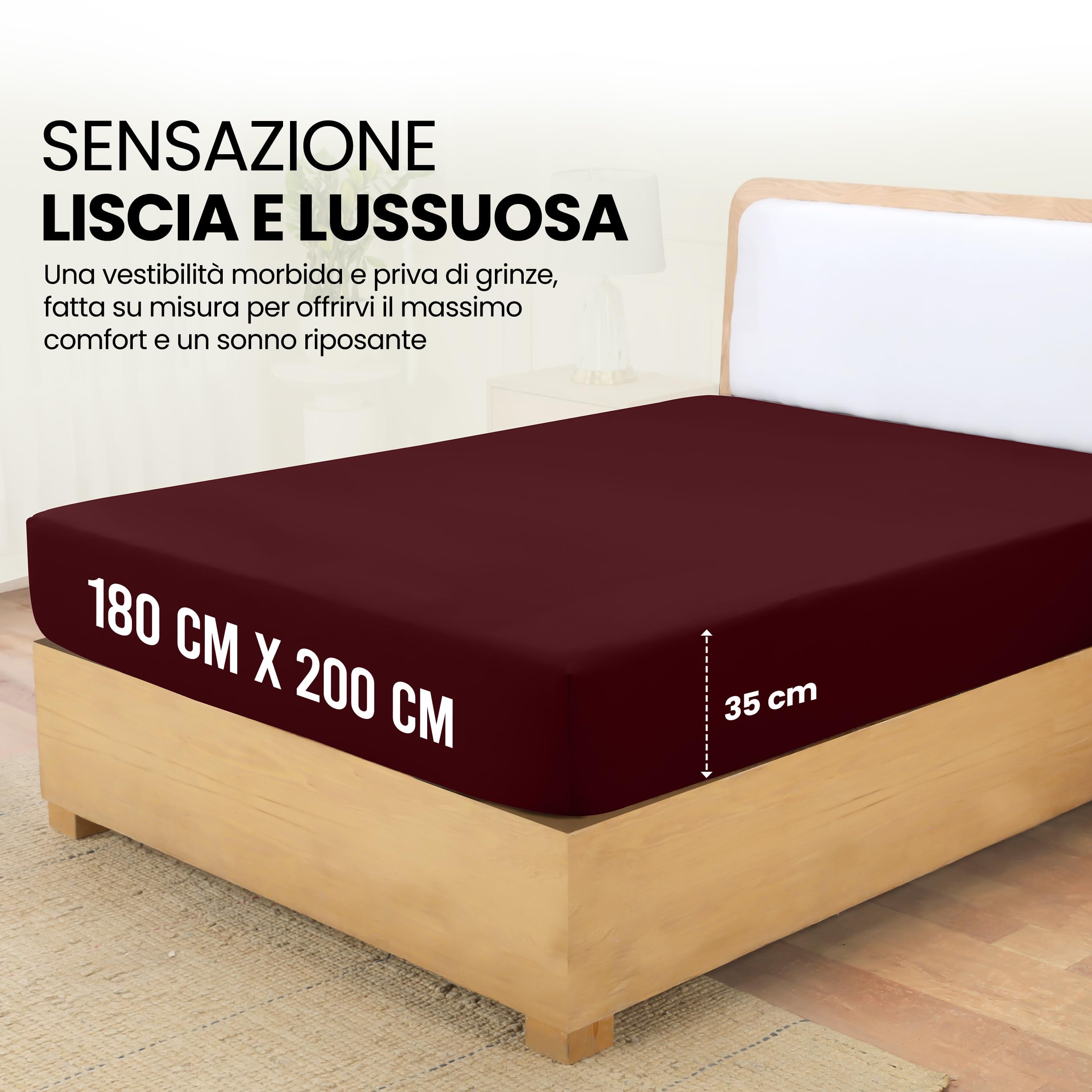 Utopia Bedding Lenzuolo con Angoli Due Piazze Matrimoniale - 180x200cm - Bordeaux - Microfibra di Poliestere Spazzolato - Lenzuolo sotto con Angoli Elasticizzato