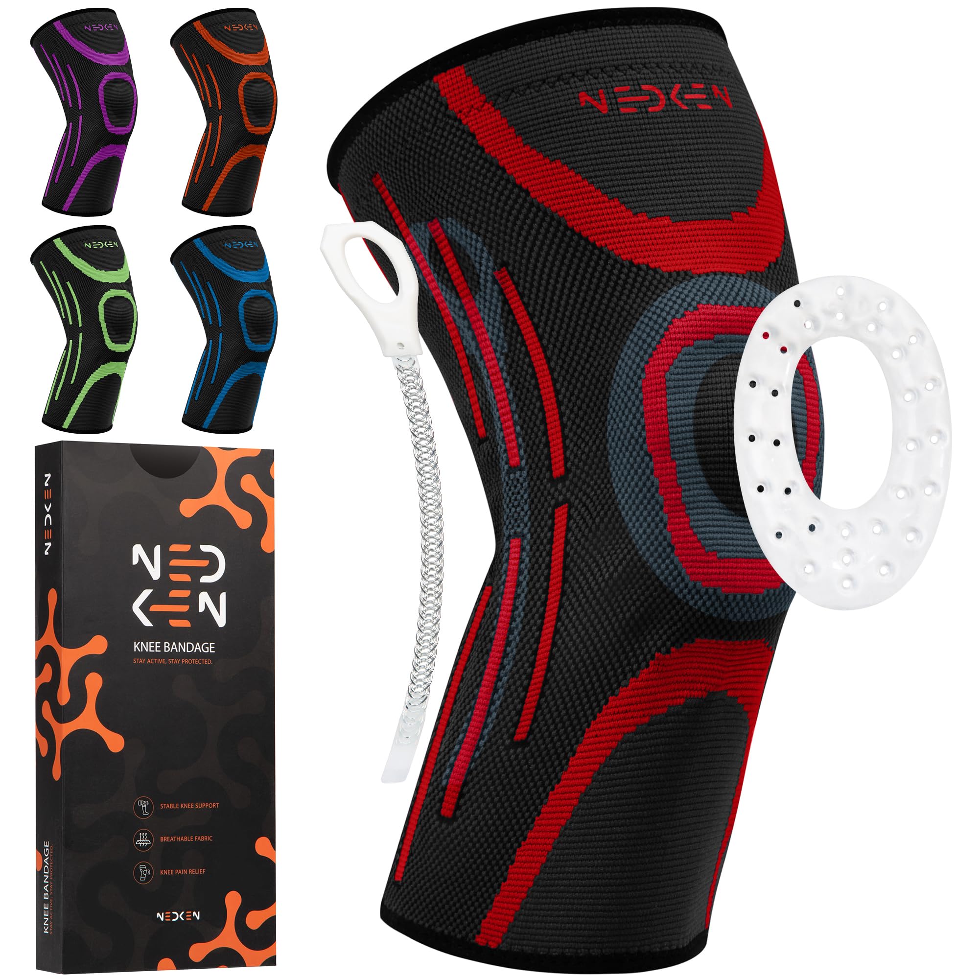Rodillera - Rodilleras Ortopédicas para Menisco y Ligamentos, Compresión Estabilizadora y Soporte Deportivo para Rodilla, Ideal para Running, CrossFit, Baloncesto y Fútbol (Rojo, L)