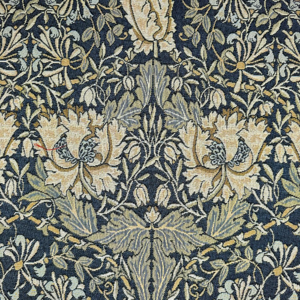 Tapestry Fabric William Morris Honeysuckle Floral Flower Damask Leaf 140cm Wide (Price Per Metre) (Navy)