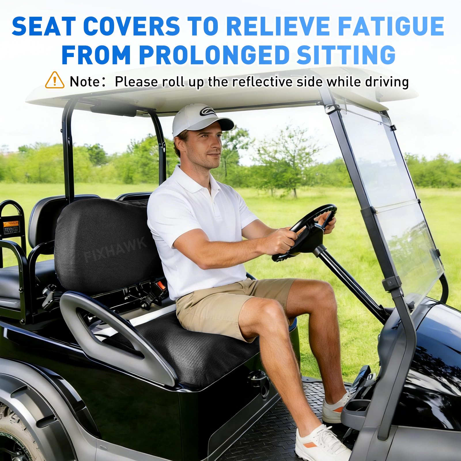 Vordersitzbezug für Golfwagen, elastischer Golfwagensitzbezug, Sandwich-Stoff, PVC-Farbfolie, Sitzbezug, für den Sommer, Wärmeisolierung und wasserdicht (schwarz)