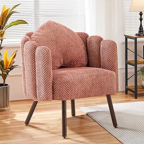 Furniliving Silla de tocador con respaldo, silla decorativa de terciopelo para sala de estar, sillas de concha con patas de madera, silla de