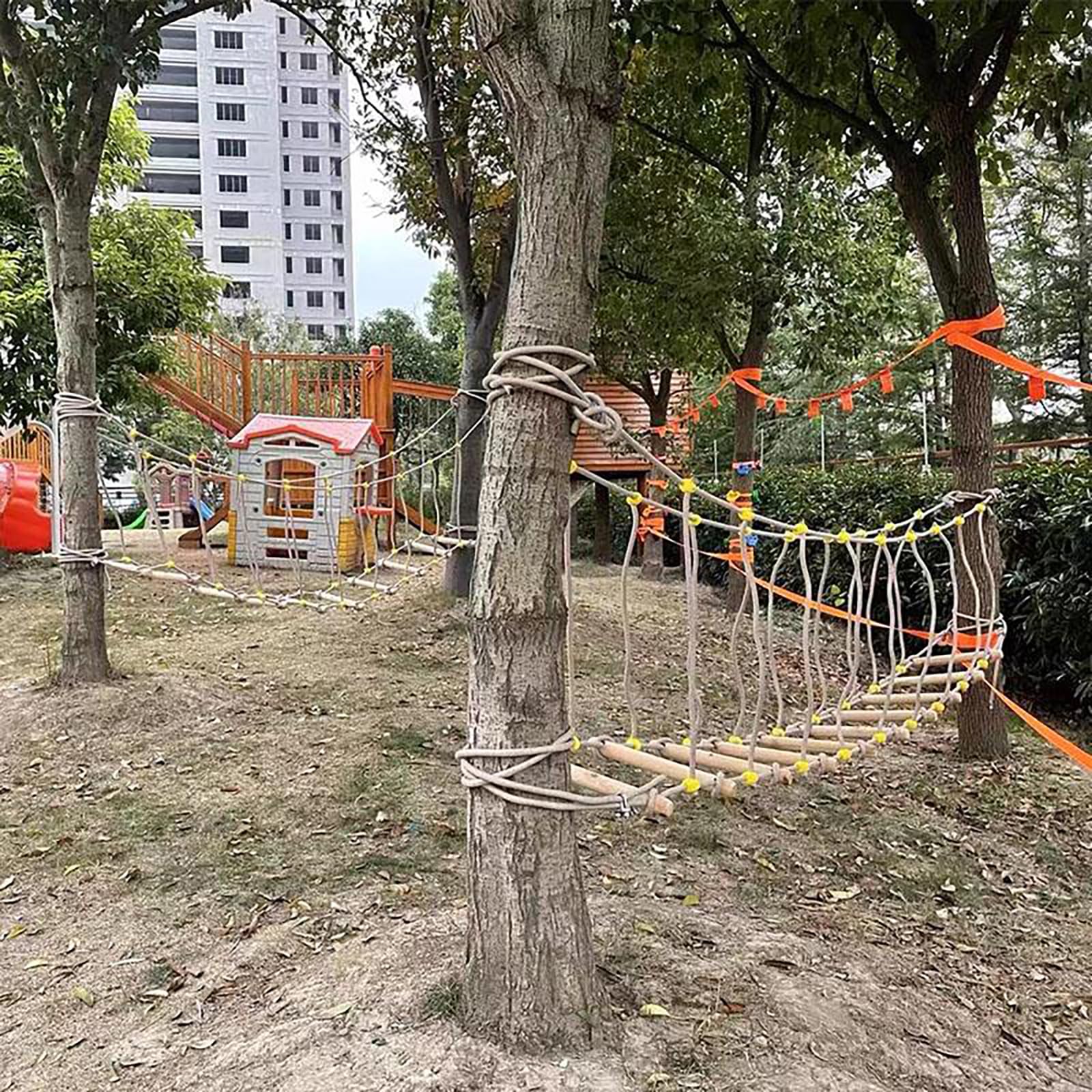 HAZEK Entrenamiento físico al Aire Libre en el jardín de Infantes pasamanos Puente Colgante Puente Colgante Puente de Equilibrio Puente de Madera única Escalada(Size:4m)