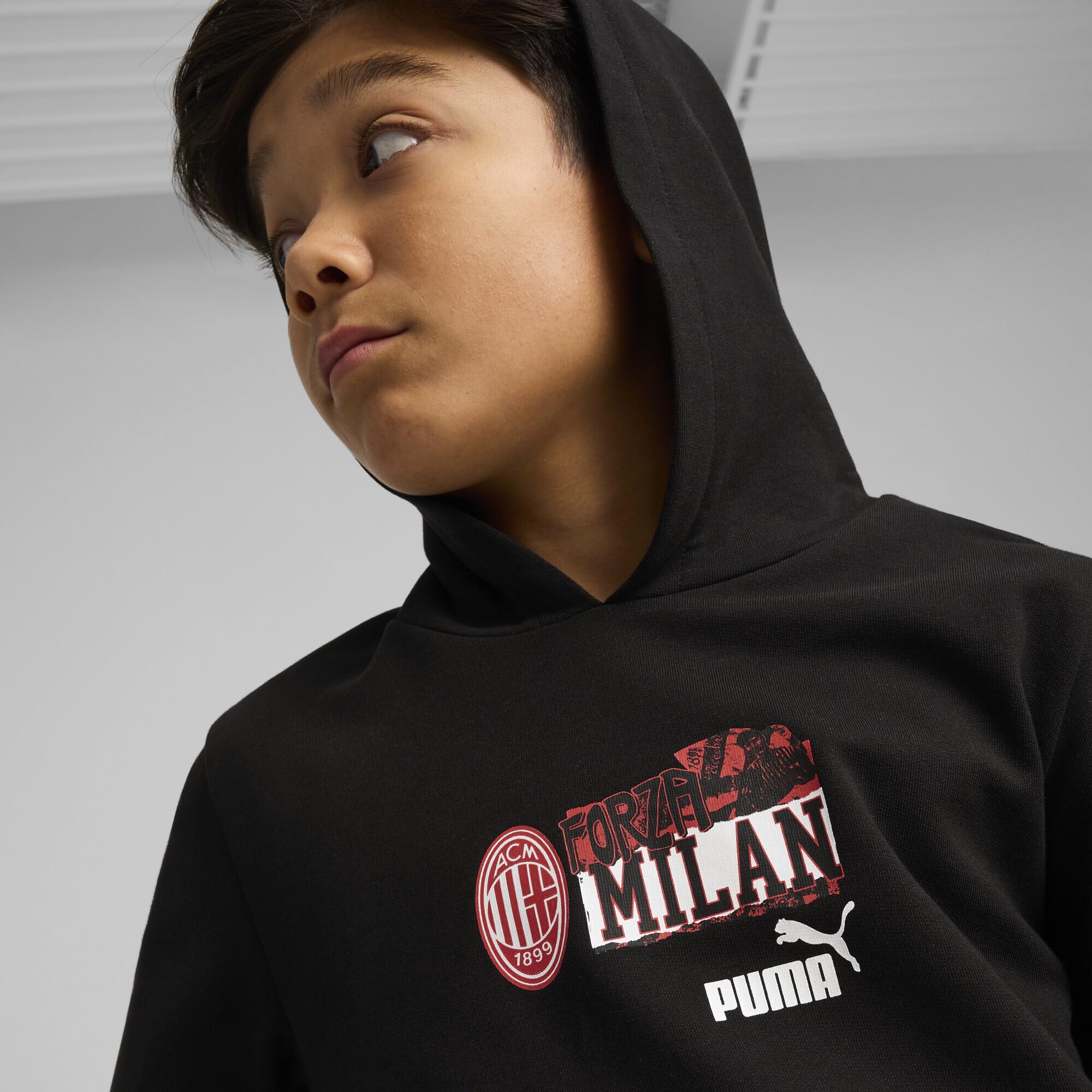 A.C. Milan - Felpa con Cappuccio ftblNRGY, Bambini e Ragazzi, Felpa Casual AC Milan, Prodotto Ufficiale, Nero, 16 Anni