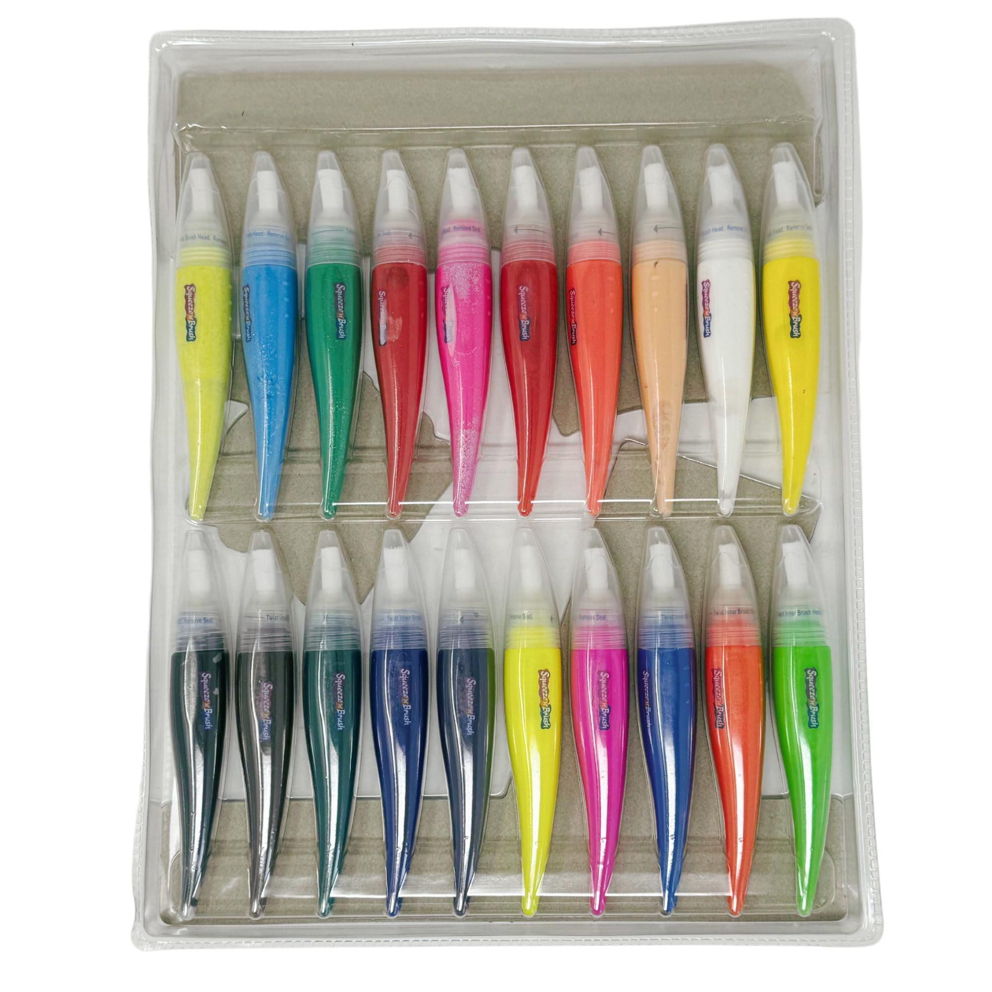 Squeeze 'N Brush Lot de 20 peintures lavables à pointe pinceau pour enfants - Pinceaux compressibles pour tout-petits et adolescents (mélange de couleurs)