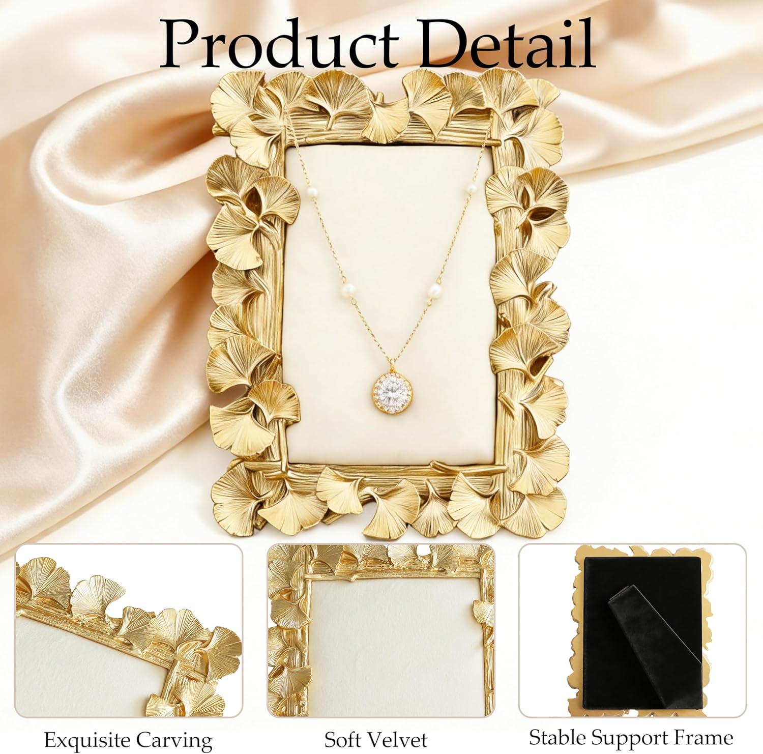 Gold Jewelry Display Stand, Vintage-Style Necklace Ring Earring Organizer with Velvet Backing, Resin Frame for Birthday Wedding Gift, Home Decor and Collectibles(Flower Shape)