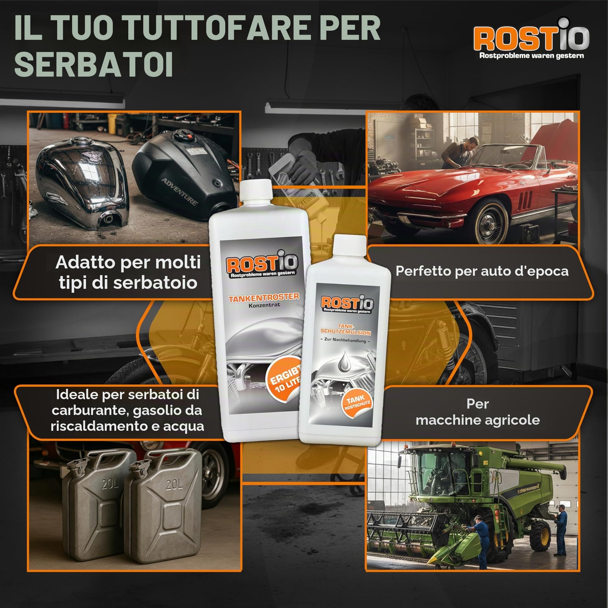 Rostio Antiruggine per Serbatoi Confezione da 1 litro, più Set di emulsione Protettiva e sigillante antiruggine per Serbatoi