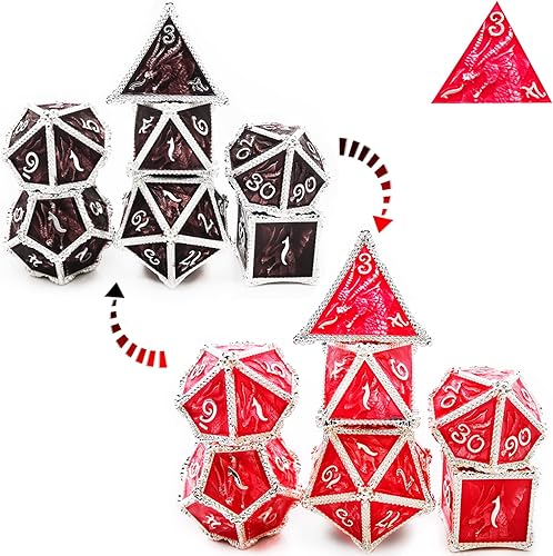 Vista 92 de HAOMEJA Juego de dados de dragón de metal hueco + resina, juego de 7 dados para juegos de rol D&D Dungeons and Dragons (azul) 1 Dragones