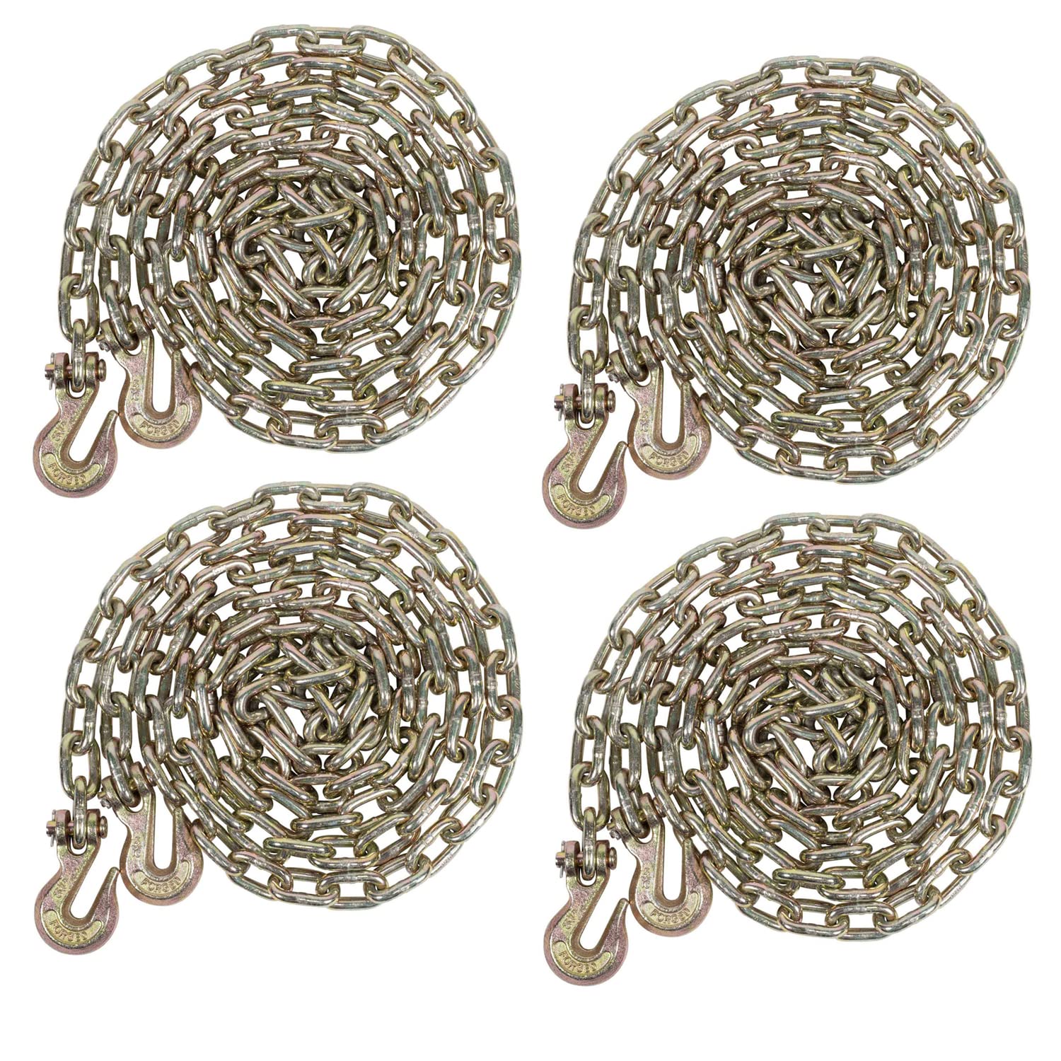 Mytee Products 4 Pack 5/16 Inch x 12 FT Grade 70 Binder Chain with Clevis Grab Hooks - G70 Transport Tow Chain - 4,700 Lbs Working Load Limit