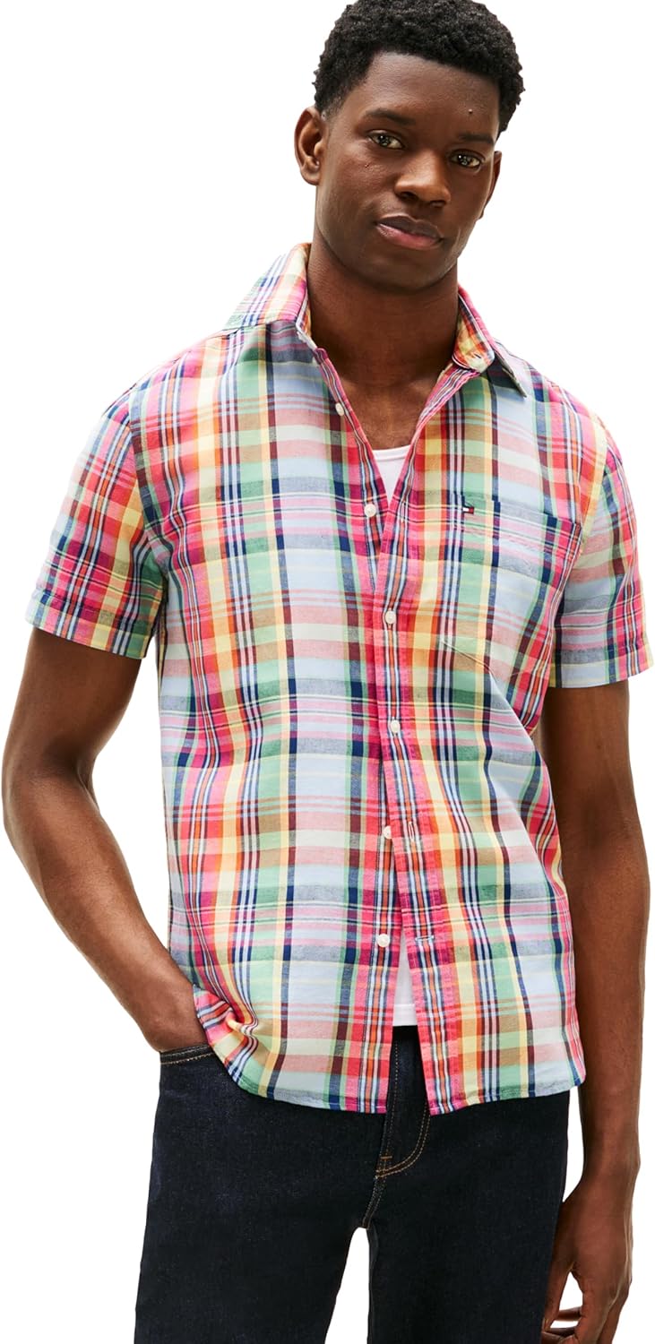 Tommy Hilfiger Mens Short Sleeve Casual Linen Button Down Shirts in Regular Fit