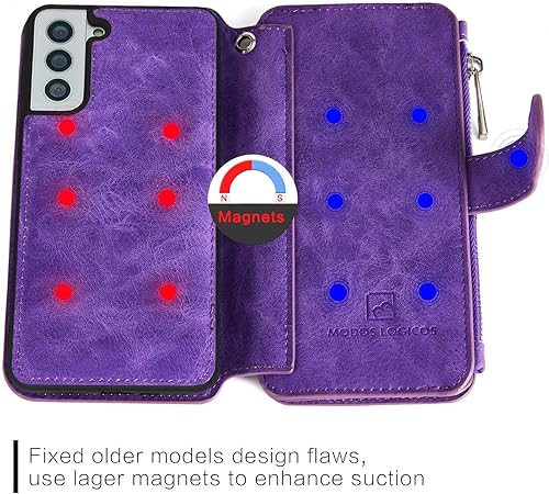 Miniatura 7 de MODOS LOGICOS Funda para Samsung Galaxy S21 Plus, cartera desmontable, 2 en 1, almacenamiento en efectivo con cremallera, hasta 14 ranuras para