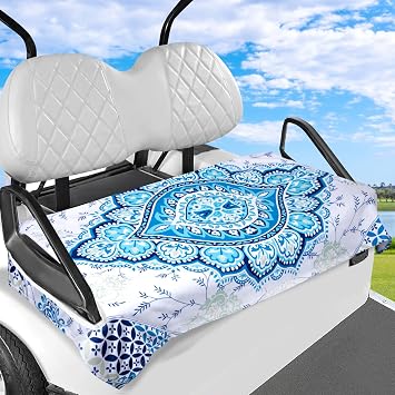Golf Cart Seat Covers Suitable for EZGO, Club Car & More 2-Seat Carts, Golf Cart Seat Towel 100% Microfiber for Ultimate Comfort & Protection, Golf Cart Accessories 55 x 32 Blue Bohemian