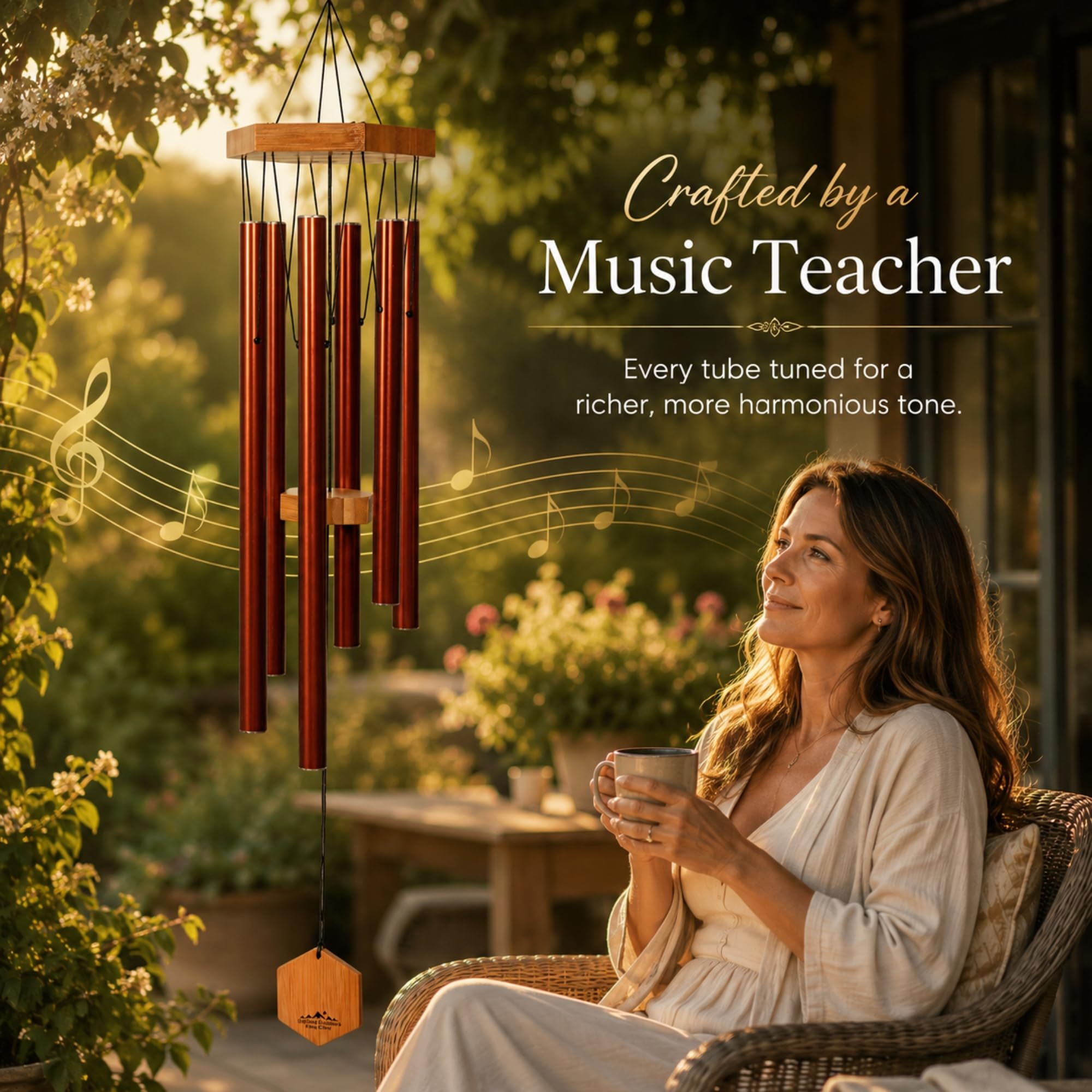 UpBlend Wailua - Campanelli a vento in rame rosso da 73,7 cm per esterni, decorazioni per casa, patio, cortile e giardino, campanelli a vento in rame per esterni, regalo di simpatia, regalo di