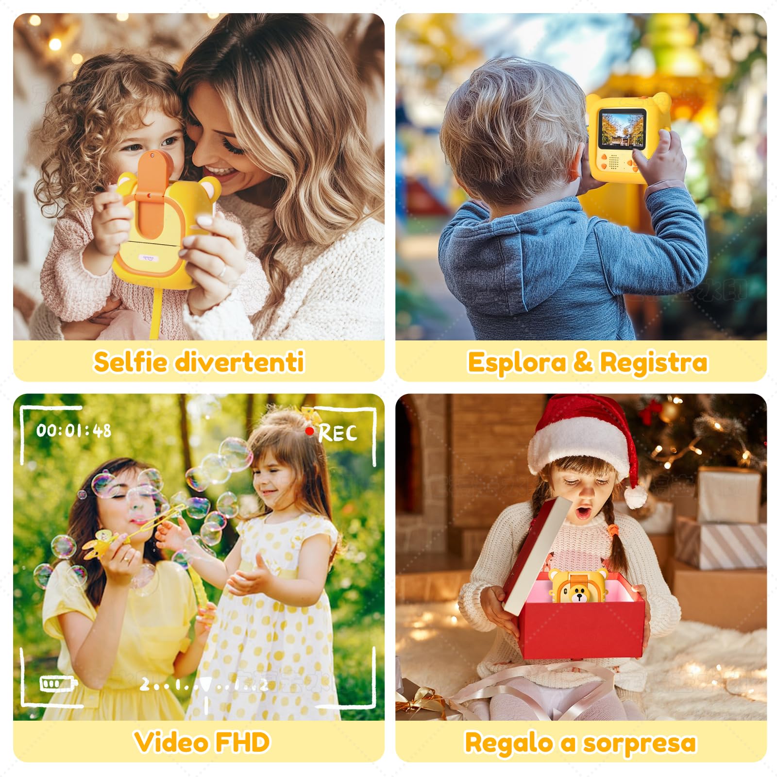 ARNSSIEN Macchina Fotografica Bambini Istantanea e 7 Rotoli Carta (4 Col: O/R/V/B+3 B&N)-2,4”Fotocamera istantanea con 32GB, 180 °Flip Obiettivo, Regalo di Natale e Compleanno per Bambini per 3-12,M2