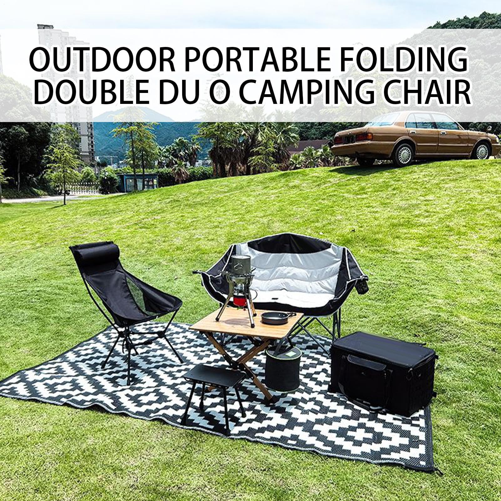 Genérico Doble Silla De Camping Equipo De Montañismo Plegable Y Resistente