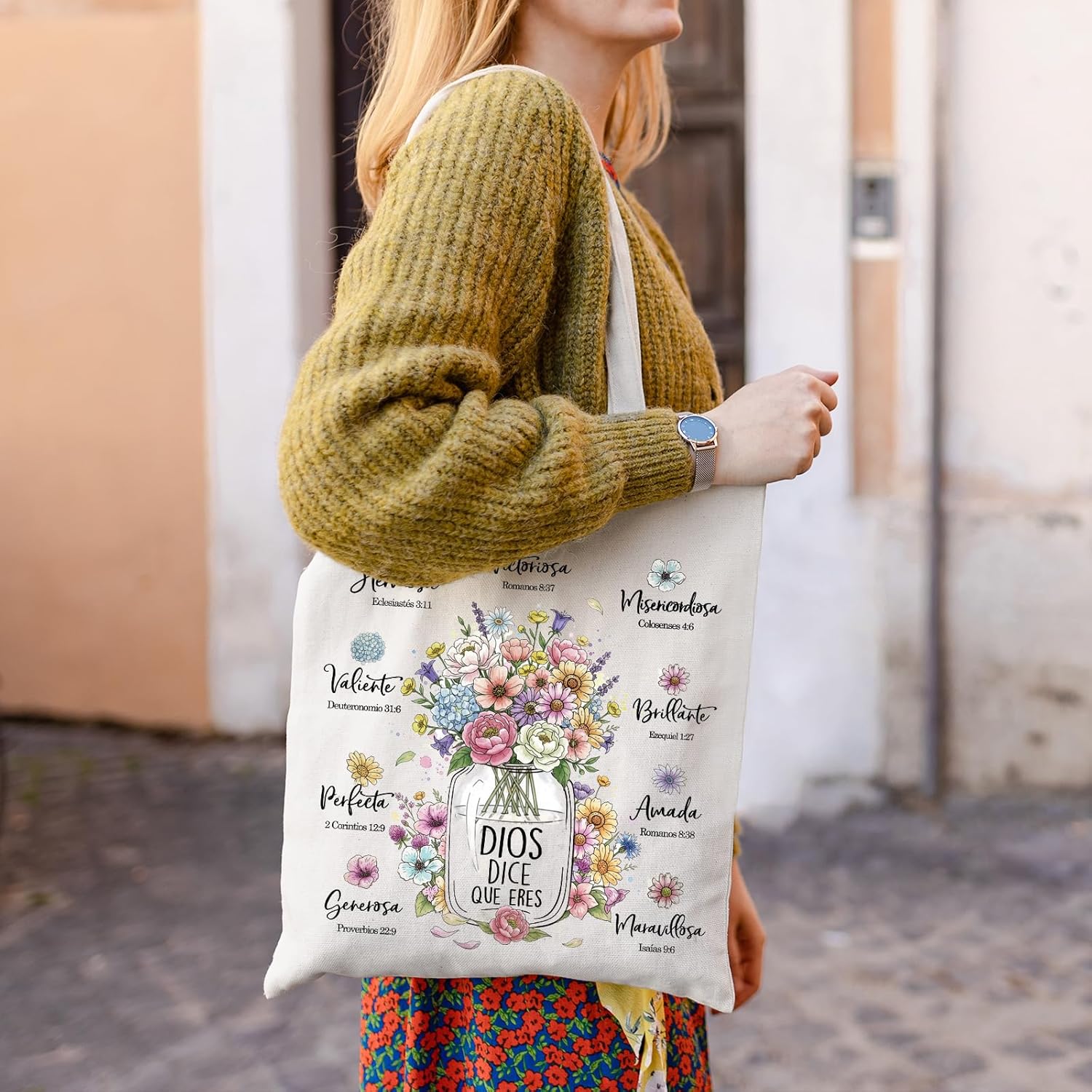 Bible Tote Bag for Women - Regalos Cristianos Para Mujer Spanish Christian Totes Watercolor Floral Grocery Handbags Work Shopping Travel Accessories Christmas New Year Birthday Gifts for Mom - Image 2