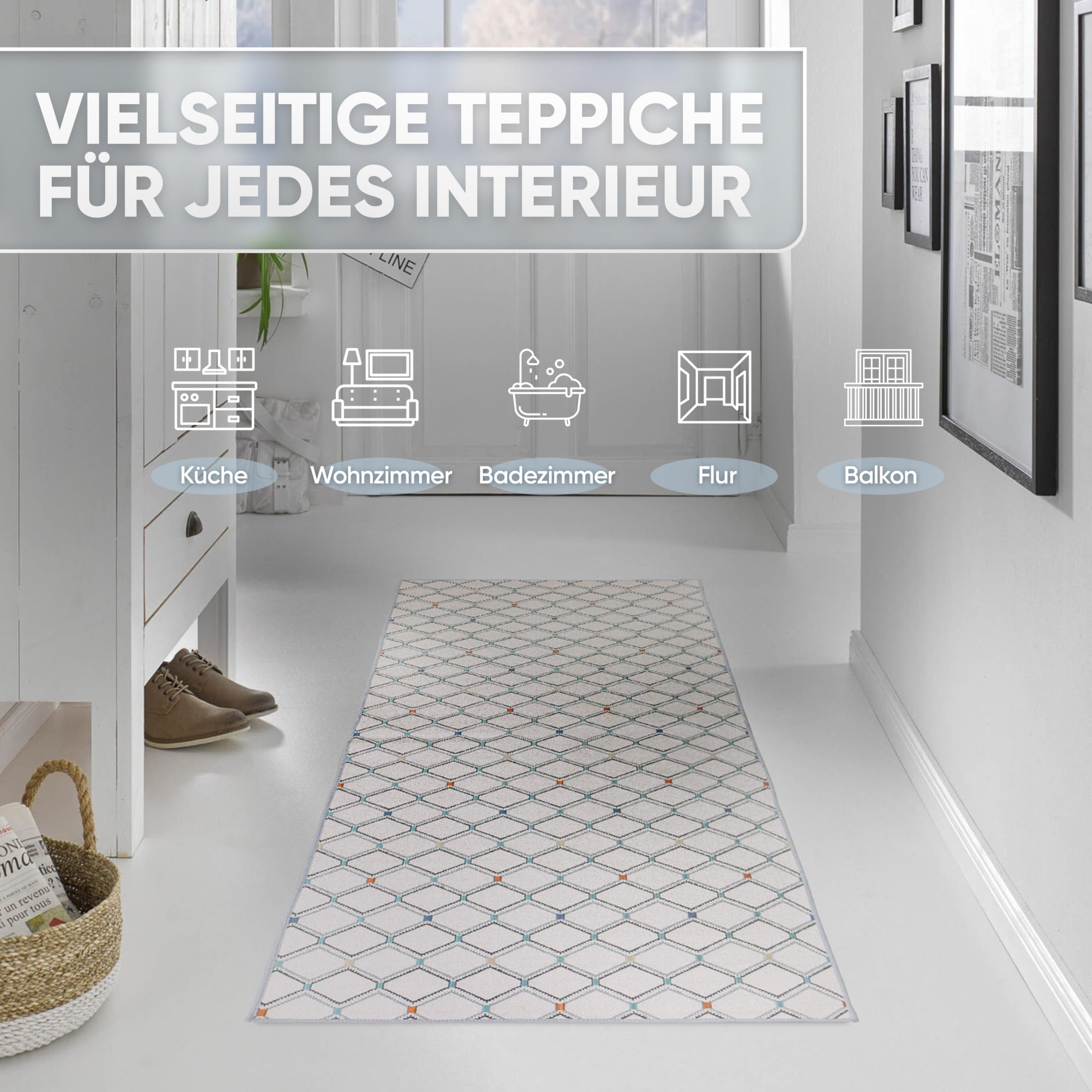 Björn&Schiller Tapis de Couloir 60 x 180 cm, antidérapant, Beige