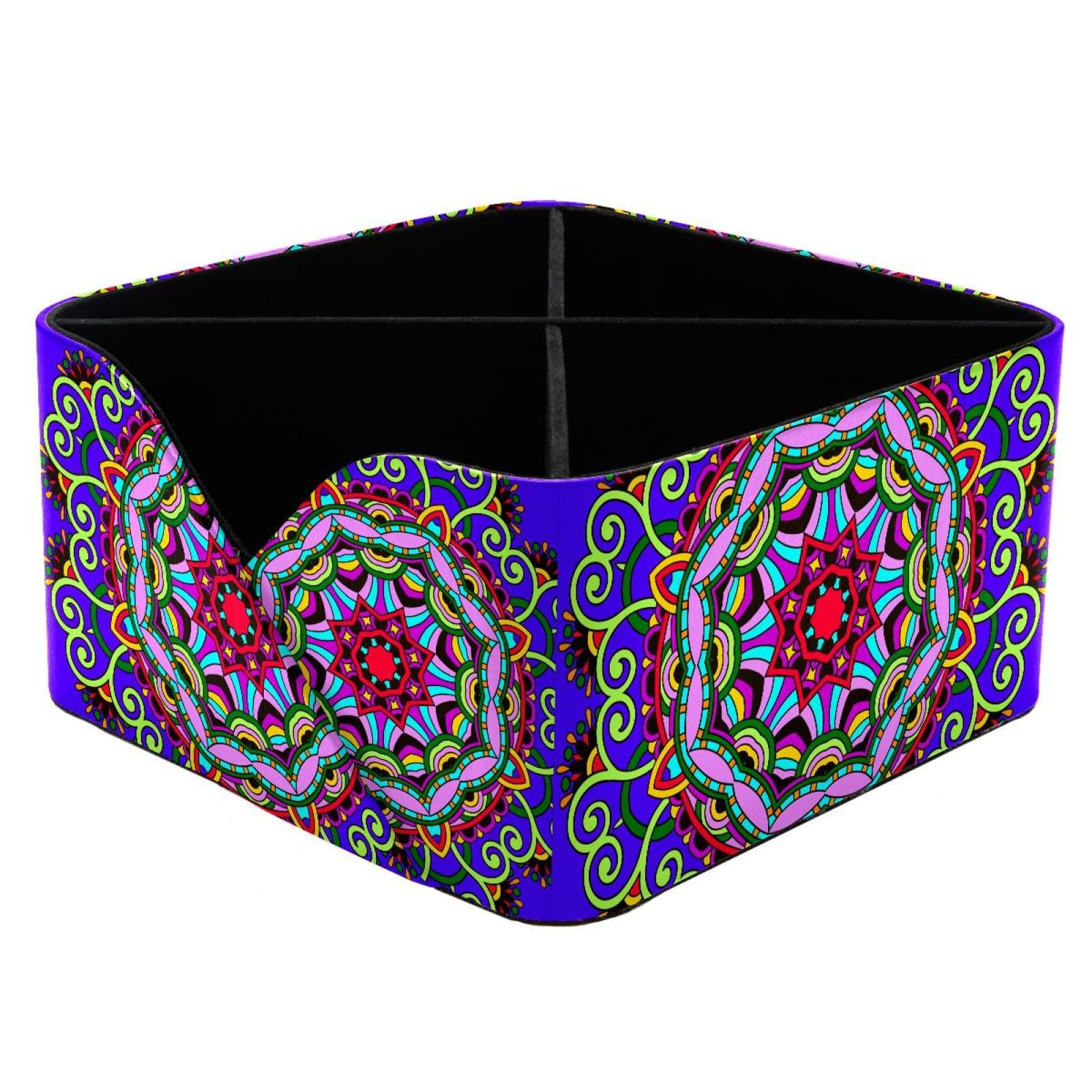 KengjuTesu Vintage Tribal Mandala Flower Circle Pattern Desktop Organizer Pen Holder, Rectangular Pencil Cup for Office, Study and Makeup Stations