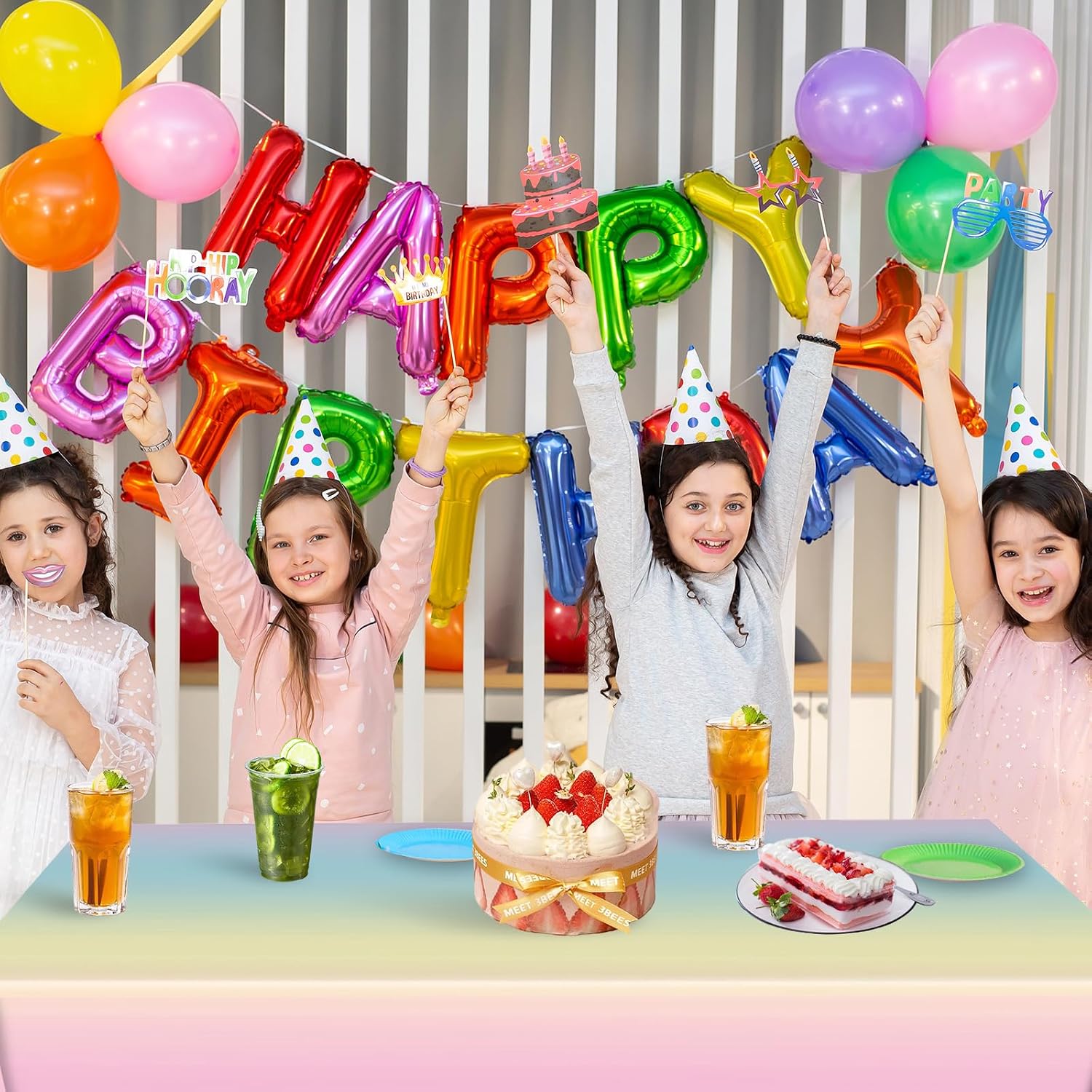 3 Pack Rainbow Tablecloth, Pastel Table Cloths for Parties, 54x108 in