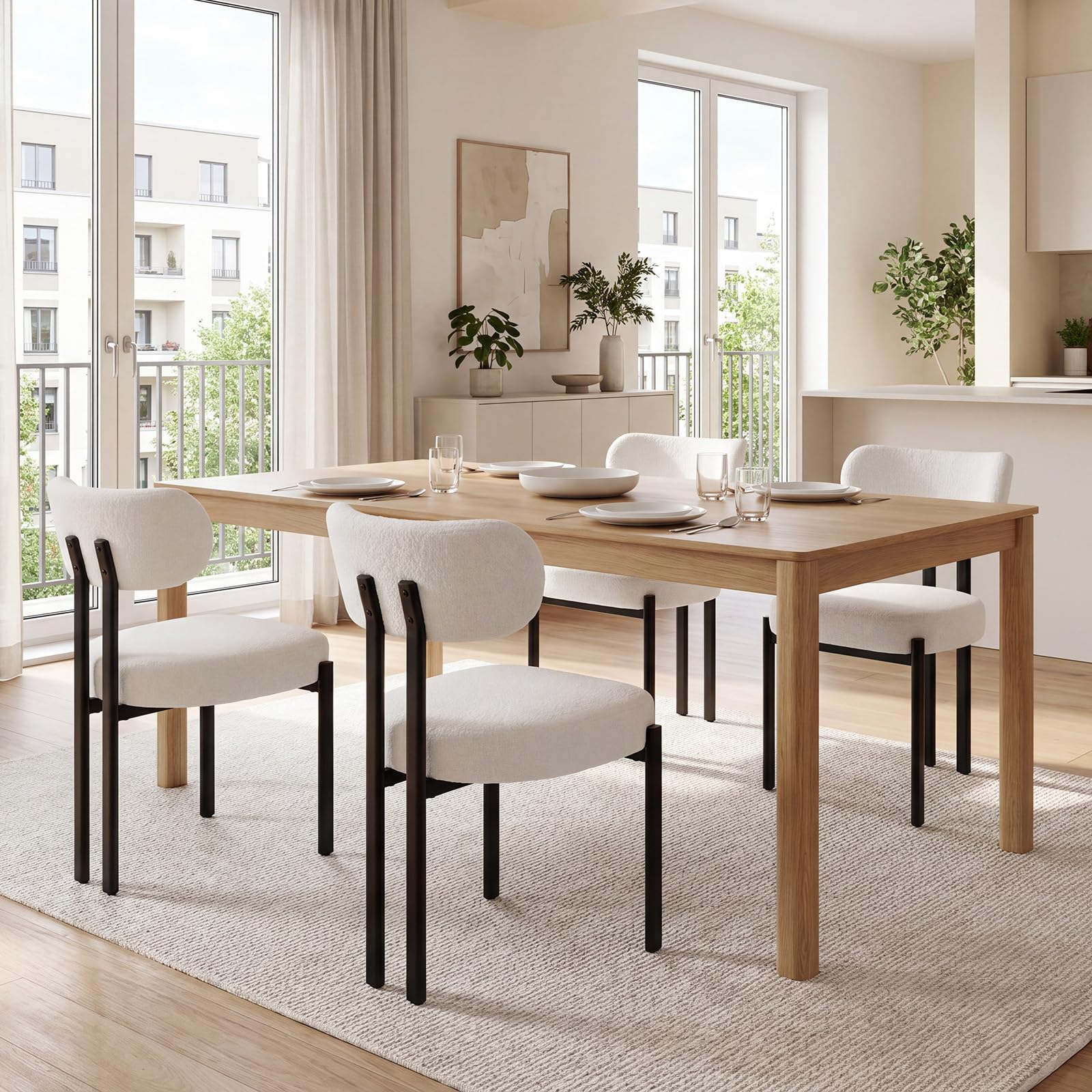 Ya-Home Esszimmerstühle 2er Set, Runde Boucle Stühle, Weiß