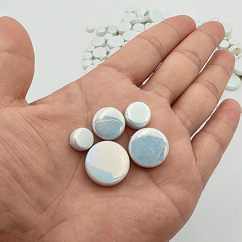 Miniatura 2 de Azulejos de mosaico de vidrio iridiscente redondos al azar de 1.1 libras, haciendo piezas creativas de mosaico de vidrio iridiscente para