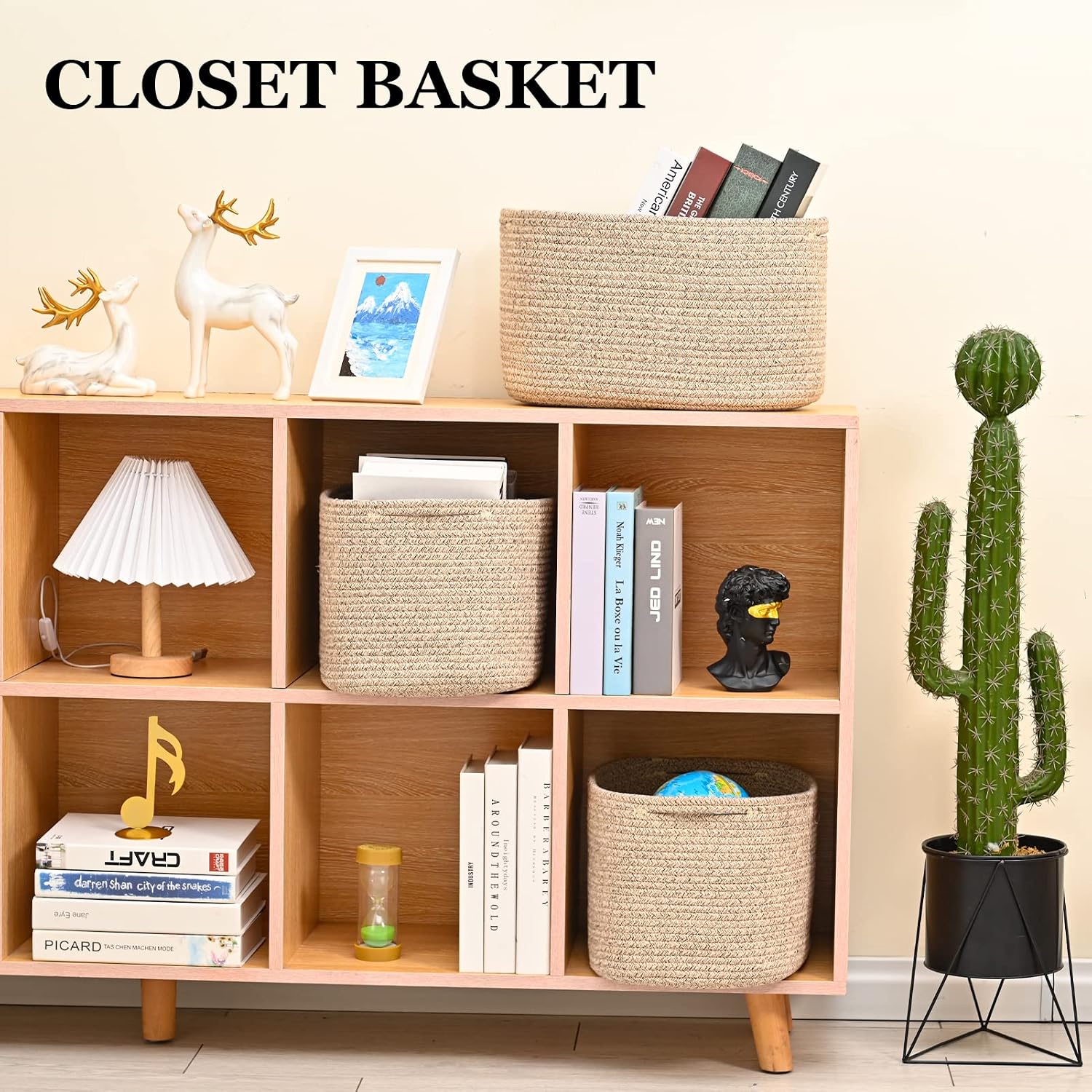 Cotton Rope Storage Baskets for Organizing 1Pack 15"x10"x9" Woven Baskets for Storage,Shelf Baskets Cube Storage Bins Towel Baskets for Bathroom,Toys Baskets Nursery Basket(Brown)