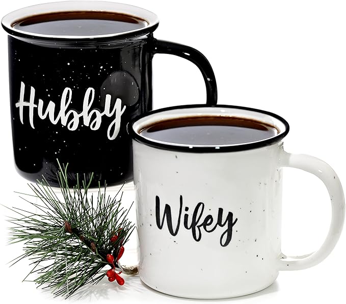 MAINEVENT Wifey Hubby Mugs Set of 2 Coffee Mug 11 Ounce, Husband Wife Gift, His Hers Coffee Cup