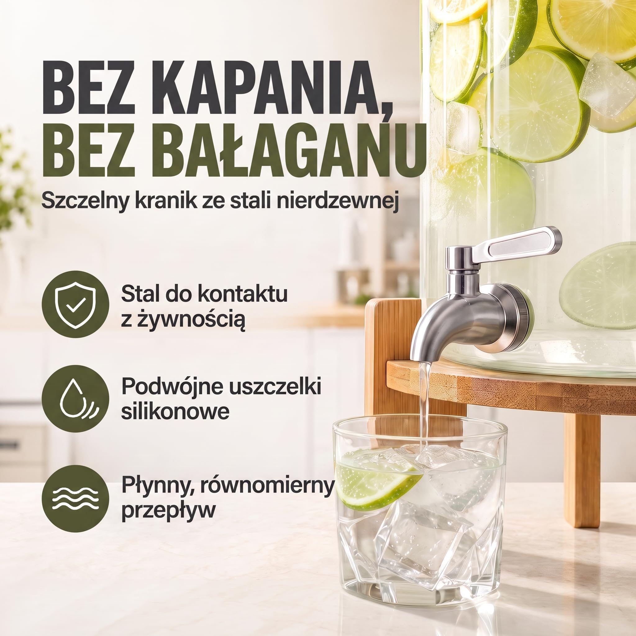 Dimono® Szklany Dozownik do Napojów 5 l z Kranem | Żaroodporne szkło borokrzemowe, kran ze stali nierdzewnej, bambusowy stojak 12 cm i pokrywka