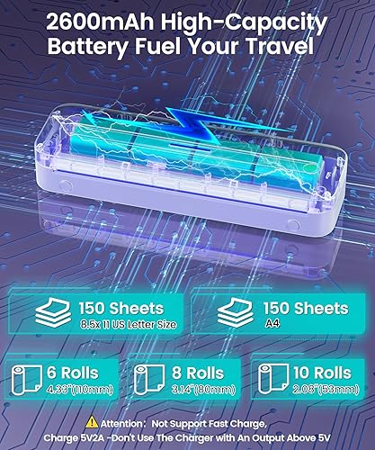 Vista 84 de Phomemo Impresoras portátiles inalámbricas para viajes, impresora térmica sin tinta Bluetooth M832, compatible con letras estadounidenses de 8.5 x