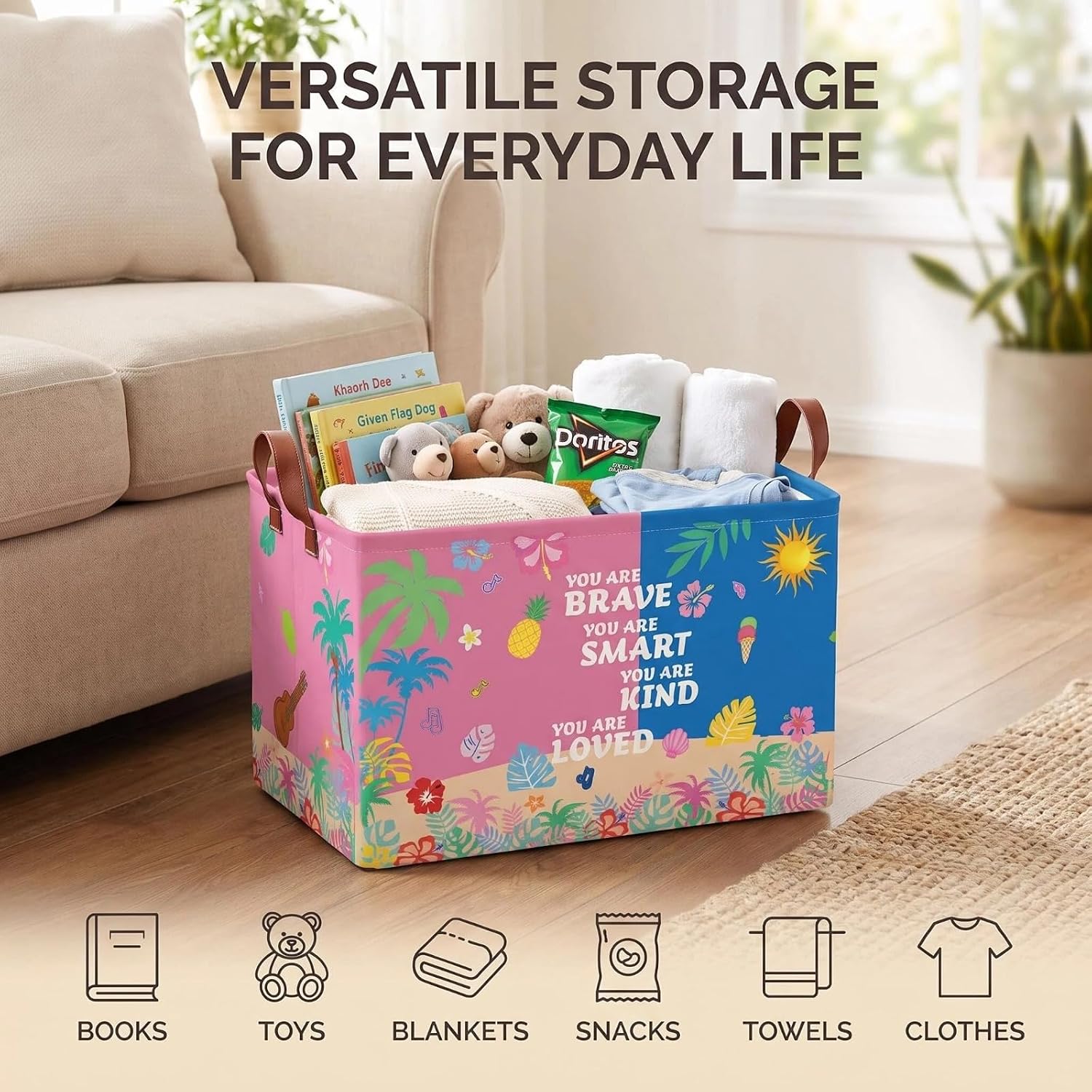 Ocean Storage Basket Beach Towel Basket, Square Basket For Kid Room Decor image 5