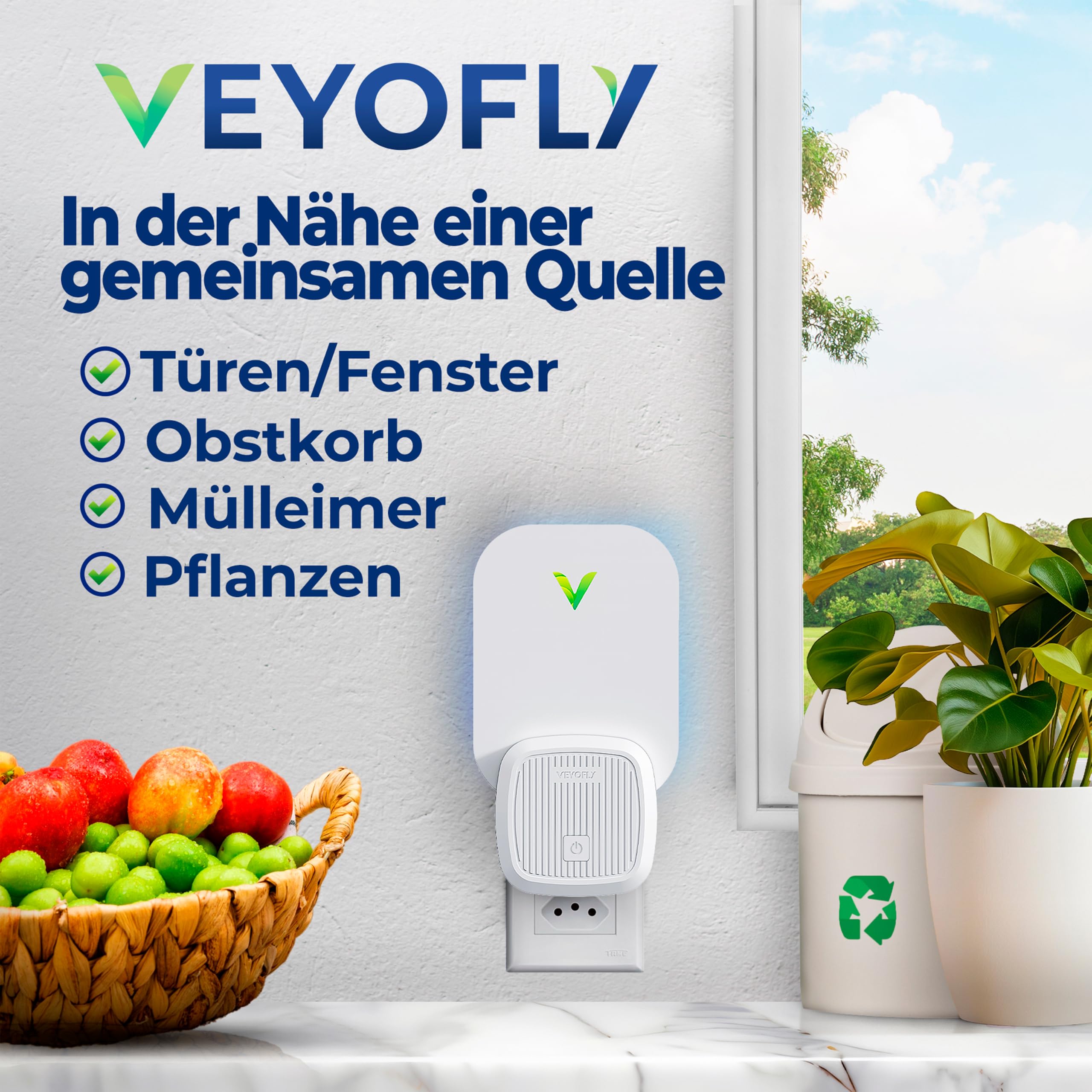 VEYOFLY Fliegenfalle UV, Fruchtfliegenfalle, 4 Geräte + 8 Nachfüllungen | UV-Licht lockt Insekten auf Wechsel-Klebekarten, leise 24/7, Stecker, Innenbereich, ohne Insektenvernichter Elektrisch