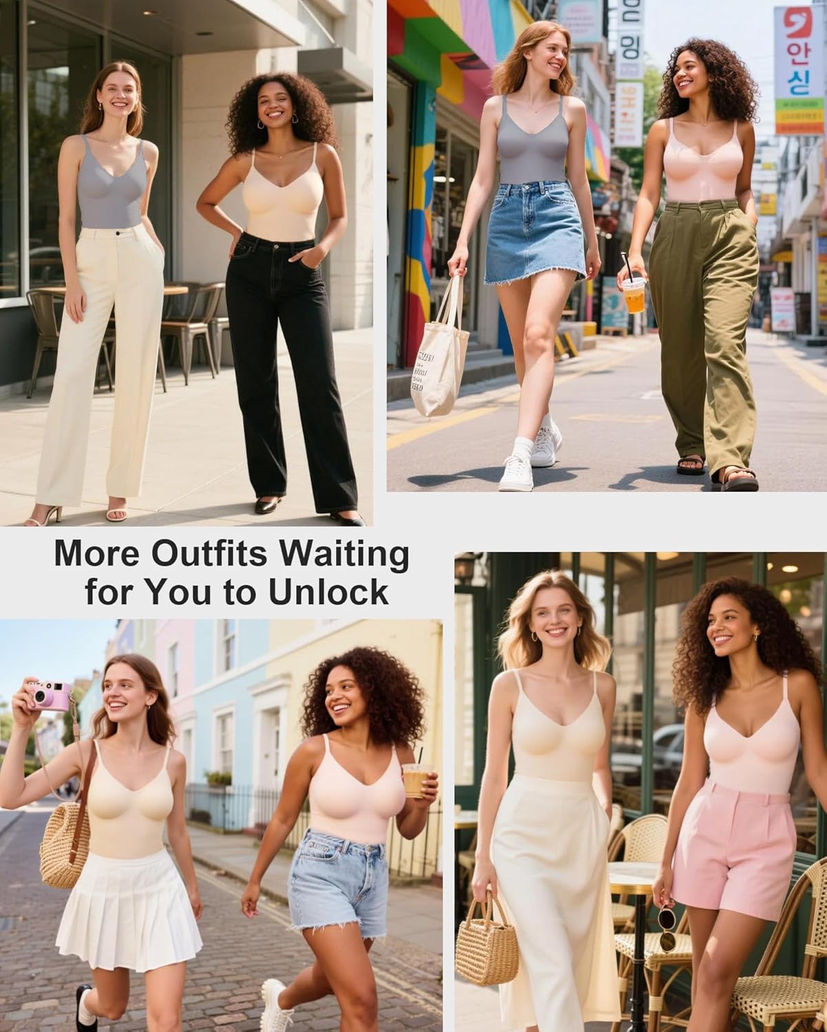 Vinfact V-Neck Lace Seamless Camisoles Tank Tops with Built in Bra for Women Summer Workout Going Out Tankini Camis - Image 6