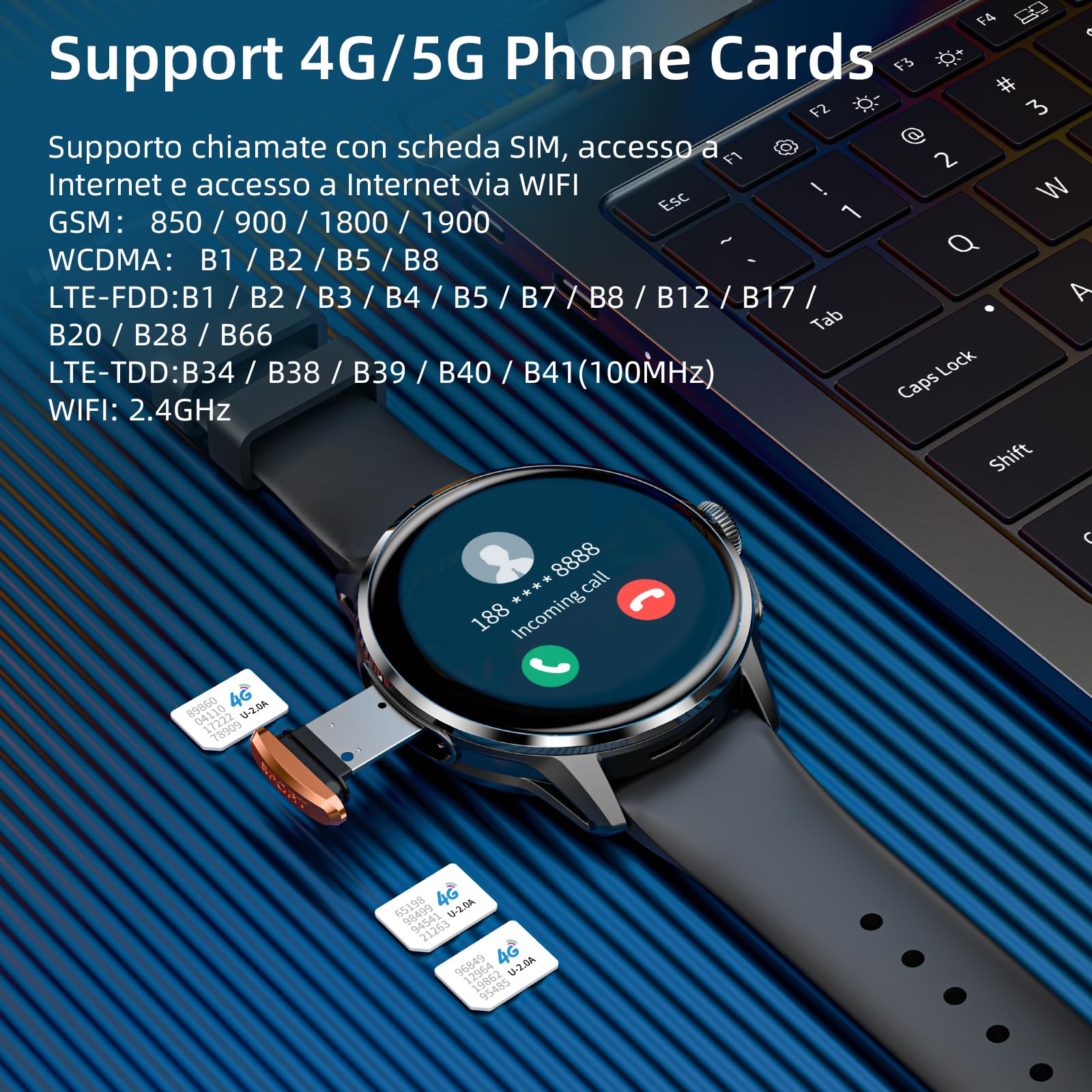 LOKMAT Smartwatch Android con scheda SIM 4G, schermo AMOLED da 1,6 pollici, 3 GB + 32 GB, per uomini e donne, con fotocamera girevole, WiFi, GPS, fitness tracker
