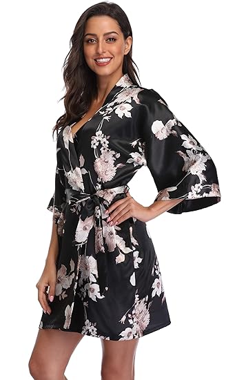 season dressing Women Floral Robes Bridesmaids Short Satin Kimono Sleepwear Party