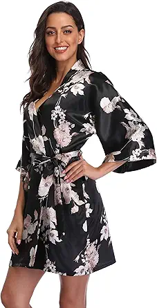 season dressing Women Floral Robes Bridesmaids Short Satin Kimono Sleepwear for Wedding Party