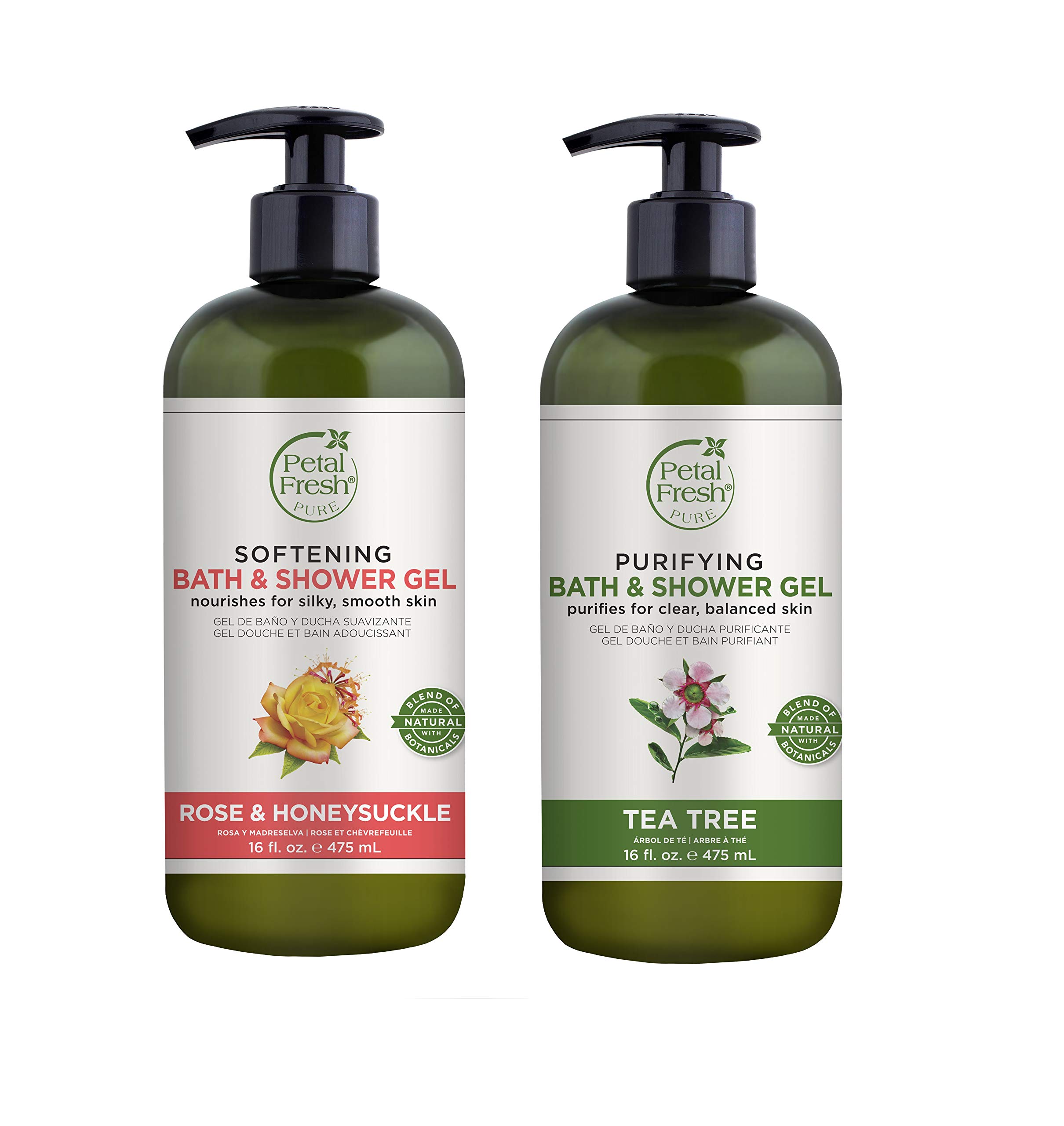 Petal Fresh Pure Rose & Honeysuckle + Tea Tree Bath Shower Gel 475ml | Paraben & Sulfate free