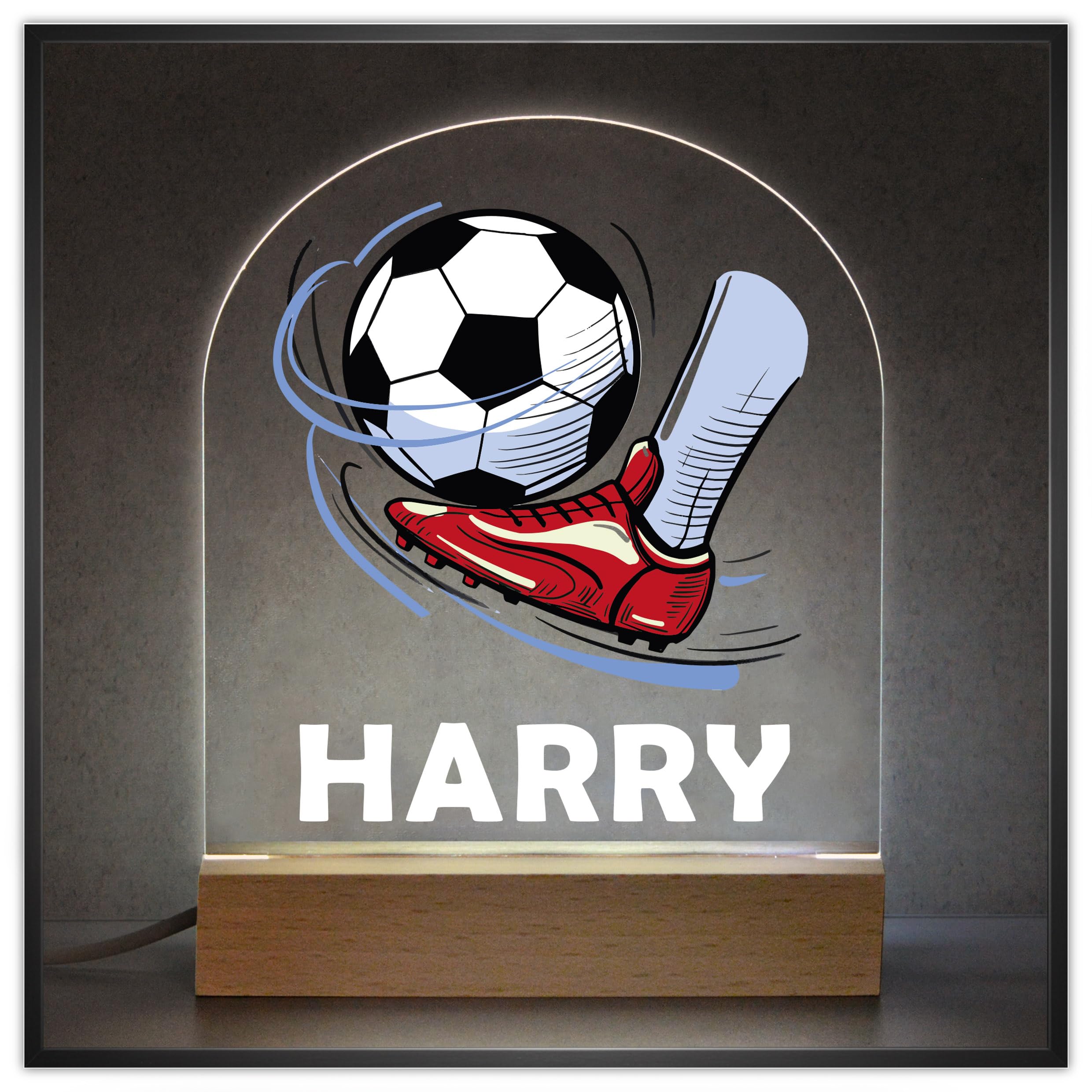 Beecreative Personalised Boys Football Gifts - Custom LED Night Light with Any Name - Football Theme Bedroom Accessories