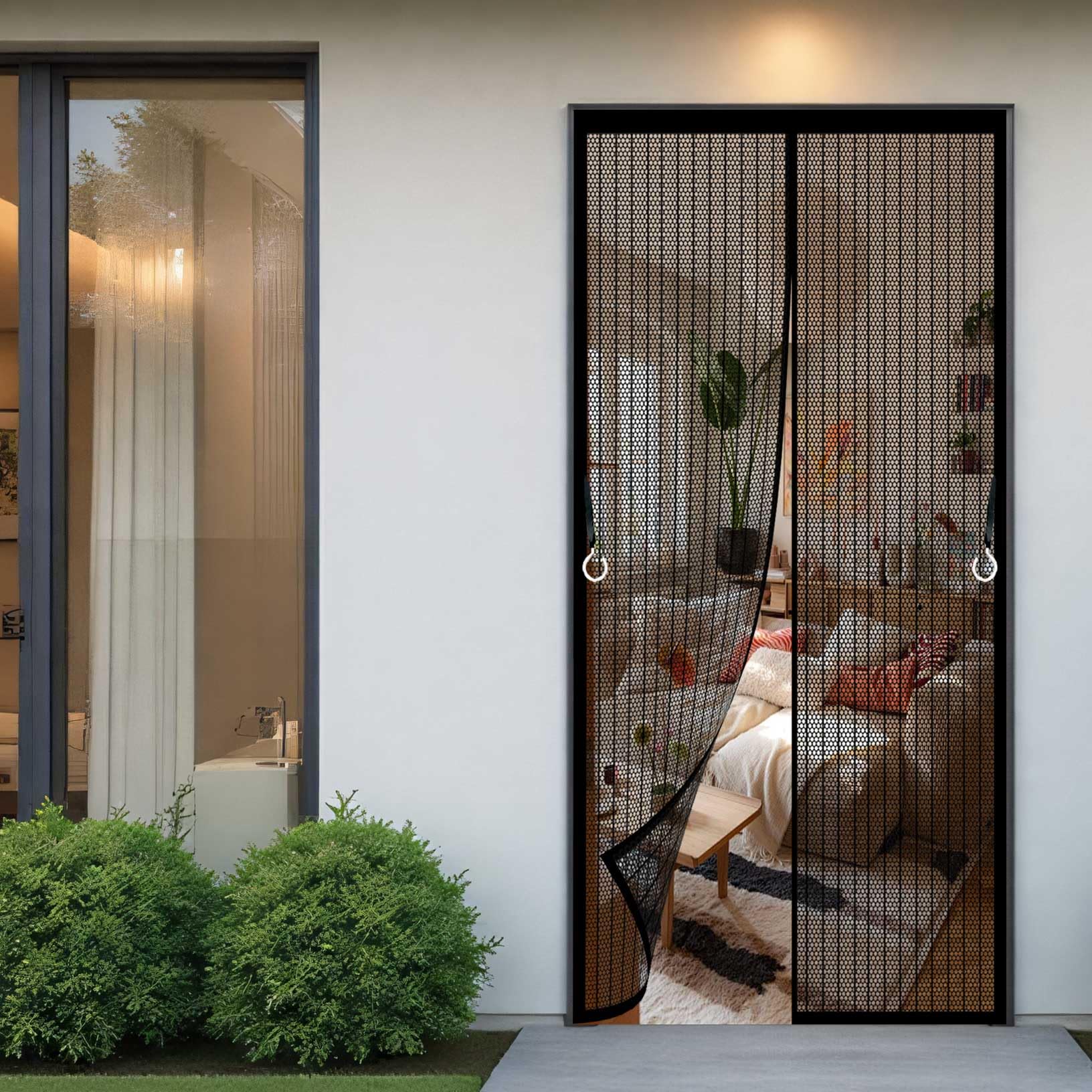 Magnetic Fly Screen Door 130 x 256 cm with Powerful Magnets and Full Frame Magic Tape Bug Mesh Curtain Self Sealing No Gap, Pet-Friendly for Living Room, Kitchen, Bedroom, Black